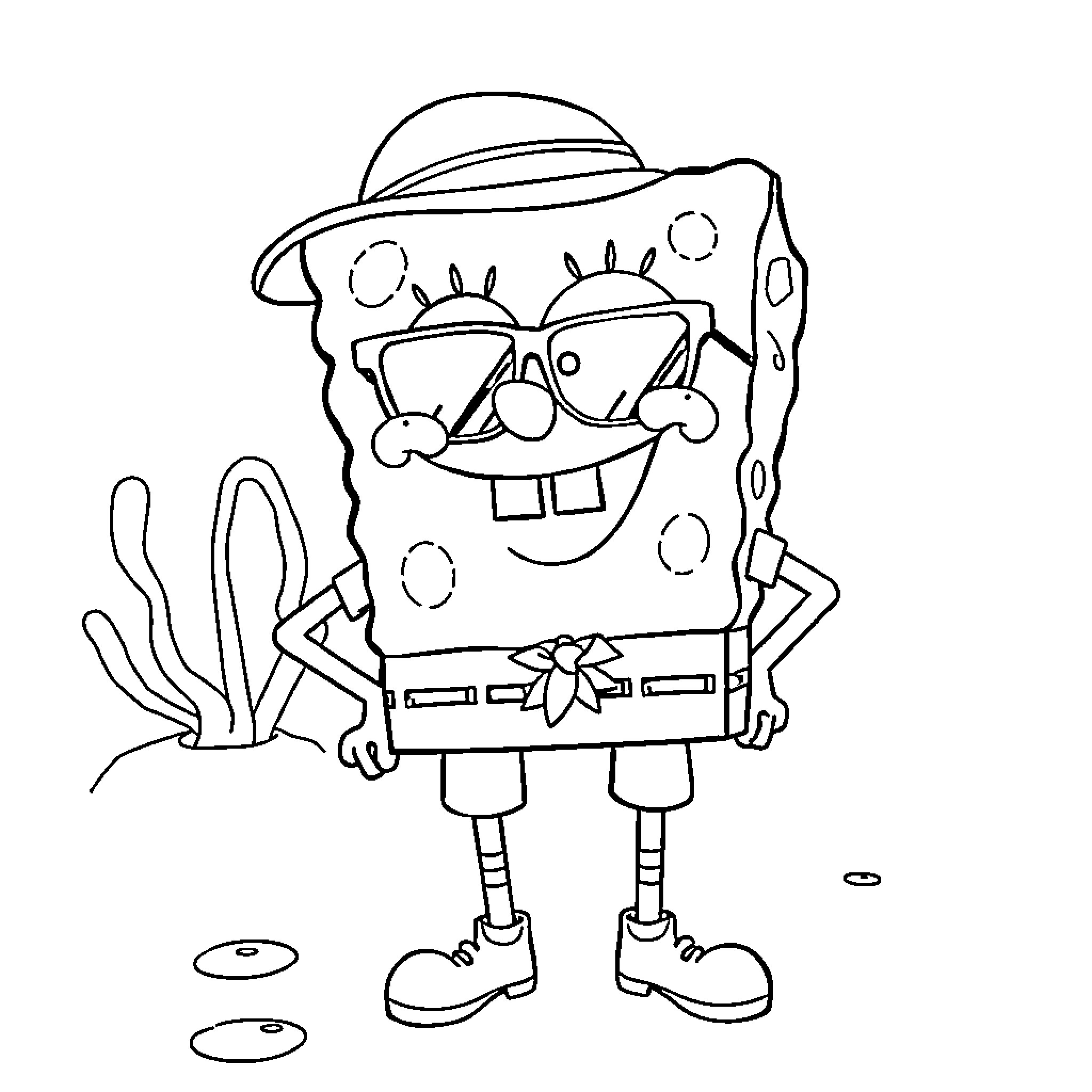 Spongebob dressed in adventure attire Coloring Page (free black-and-white line drawing printable PDF for all, from beginners to advanced learners, including children, teens, adults, and seniors)