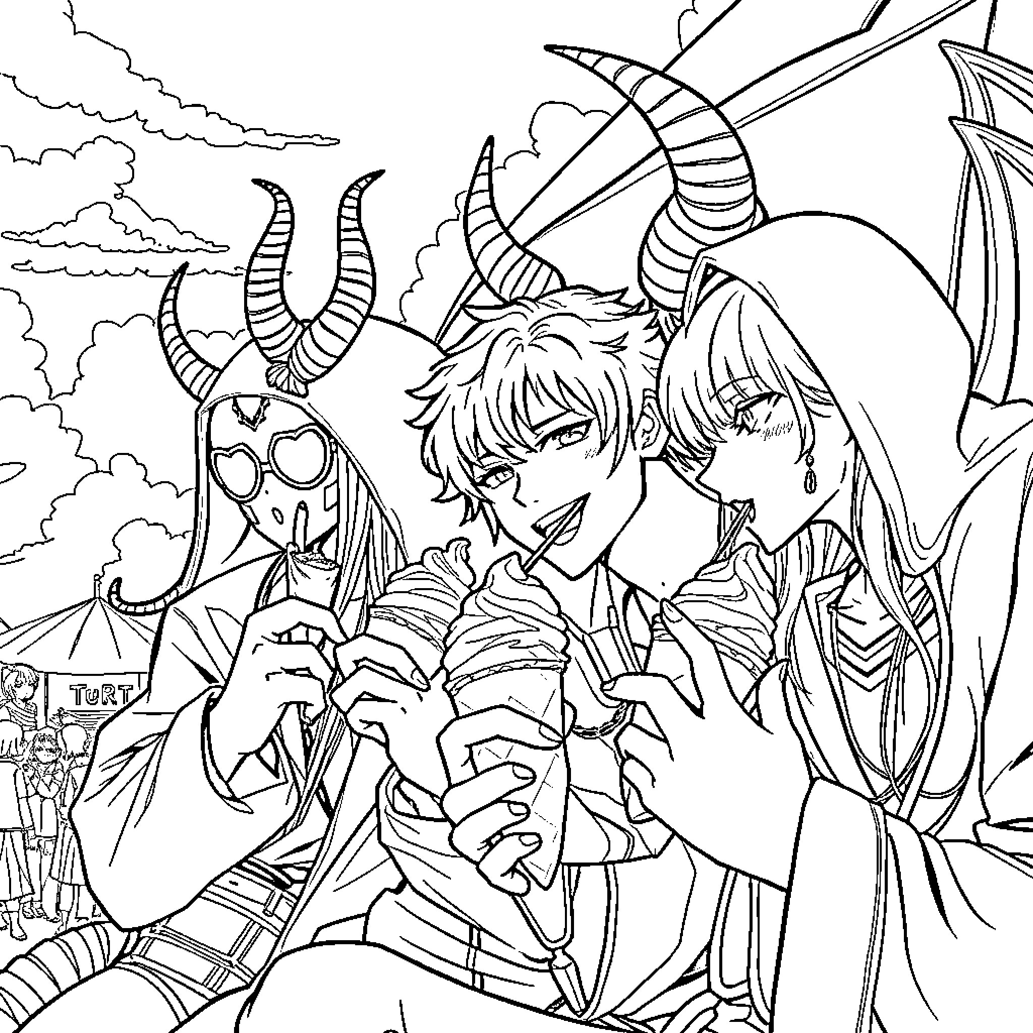 Demon Hunter in Fierce Battle Coloring Page (free black-and-white line drawing printable PDF for all, from beginners to advanced learners, including children, teens, adults, and seniors)