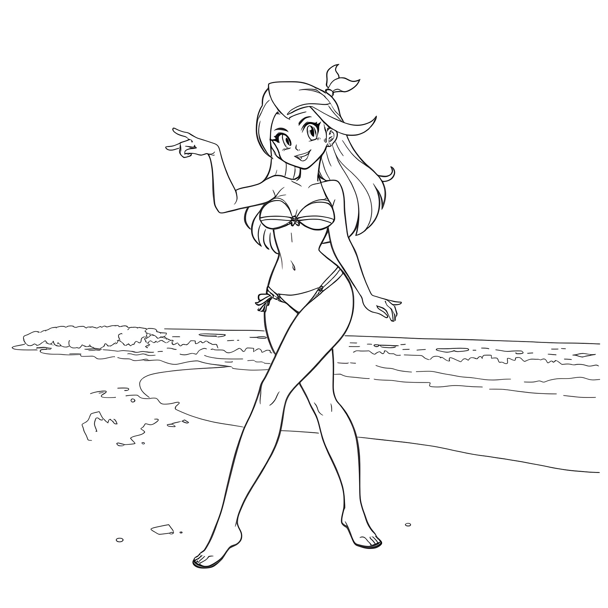 Jesse's Beach Adventure Coloring Page (free black-and-white line drawing printable PDF for all, from beginners to advanced learners, including children, teens, adults, and seniors)