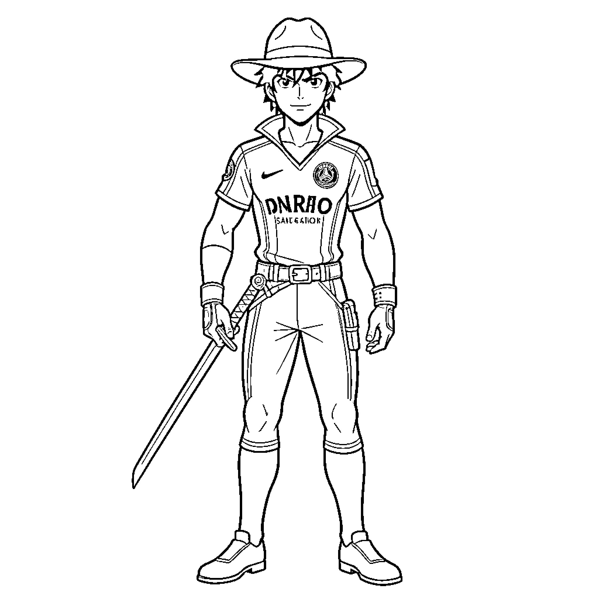 Zorro holding a sword while standing confidently Coloring Page (free black-and-white line drawing printable PDF for all, from beginners to advanced learners, including children, teens, adults, and seniors)