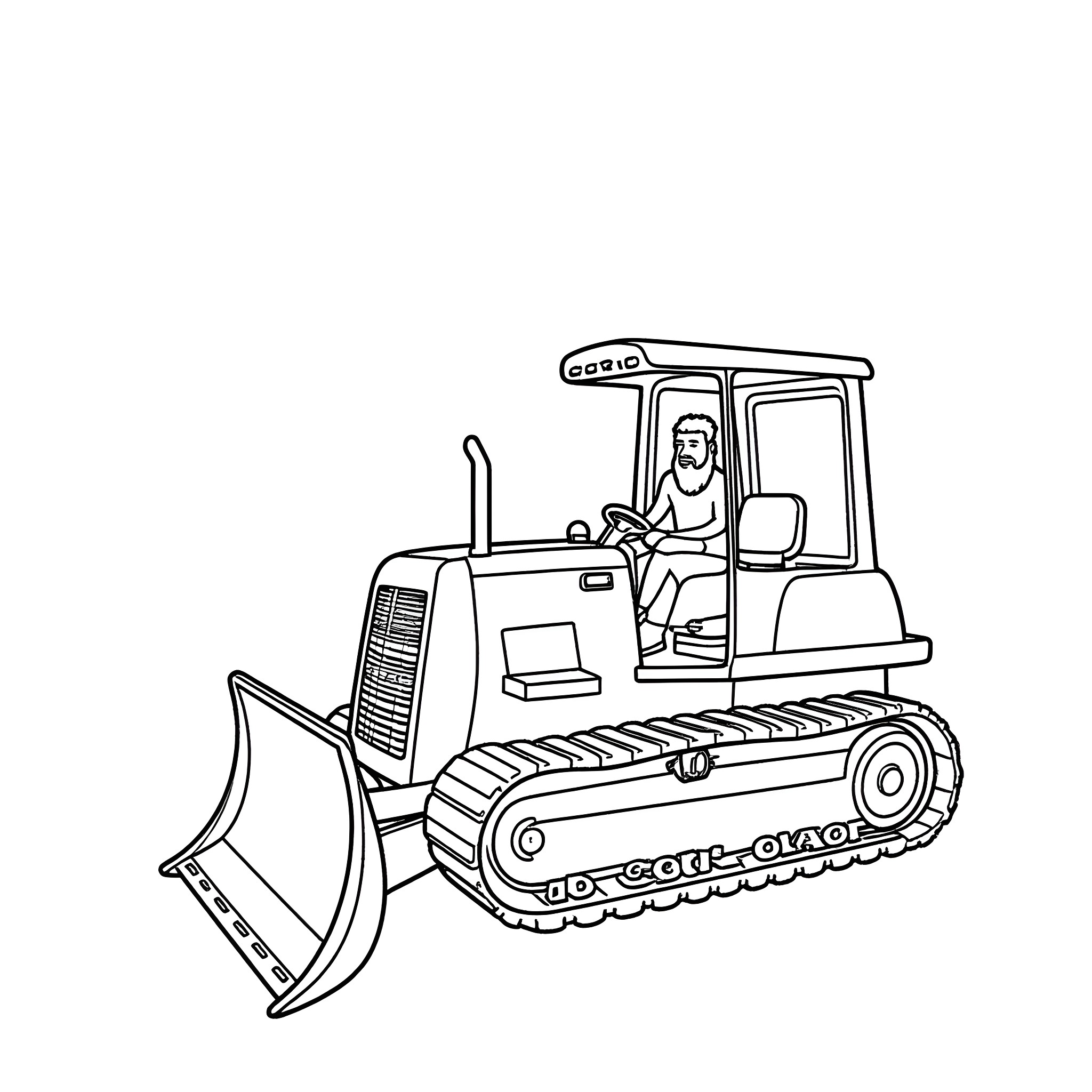 Man operating bulldozer machine Coloring Page (free black-and-white line drawing printable PDF for all, from beginners to advanced learners, including children, teens, adults, and seniors)
