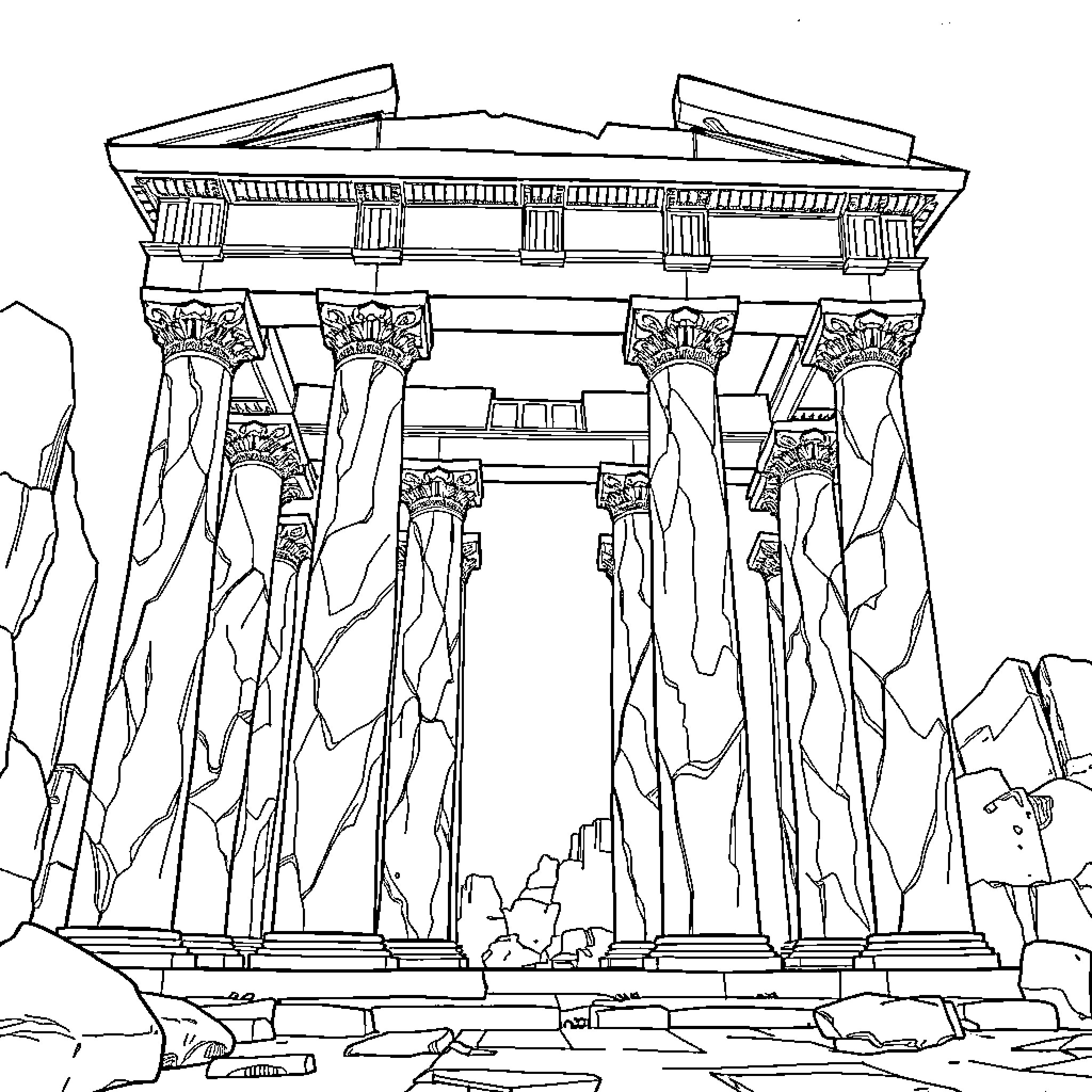 Temple of ancient Greek architecture Coloring Page (free black-and-white line drawing printable PDF for all, from beginners to advanced learners, including children, teens, adults, and seniors)