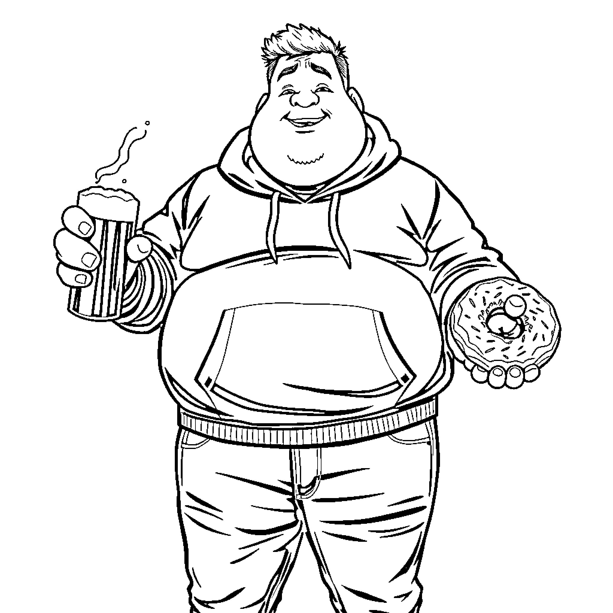 Guy enjoying soda while wearing casual outfit Coloring Page (free black-and-white line drawing printable PDF for all, from beginners to advanced learners, including children, teens, adults, and seniors)