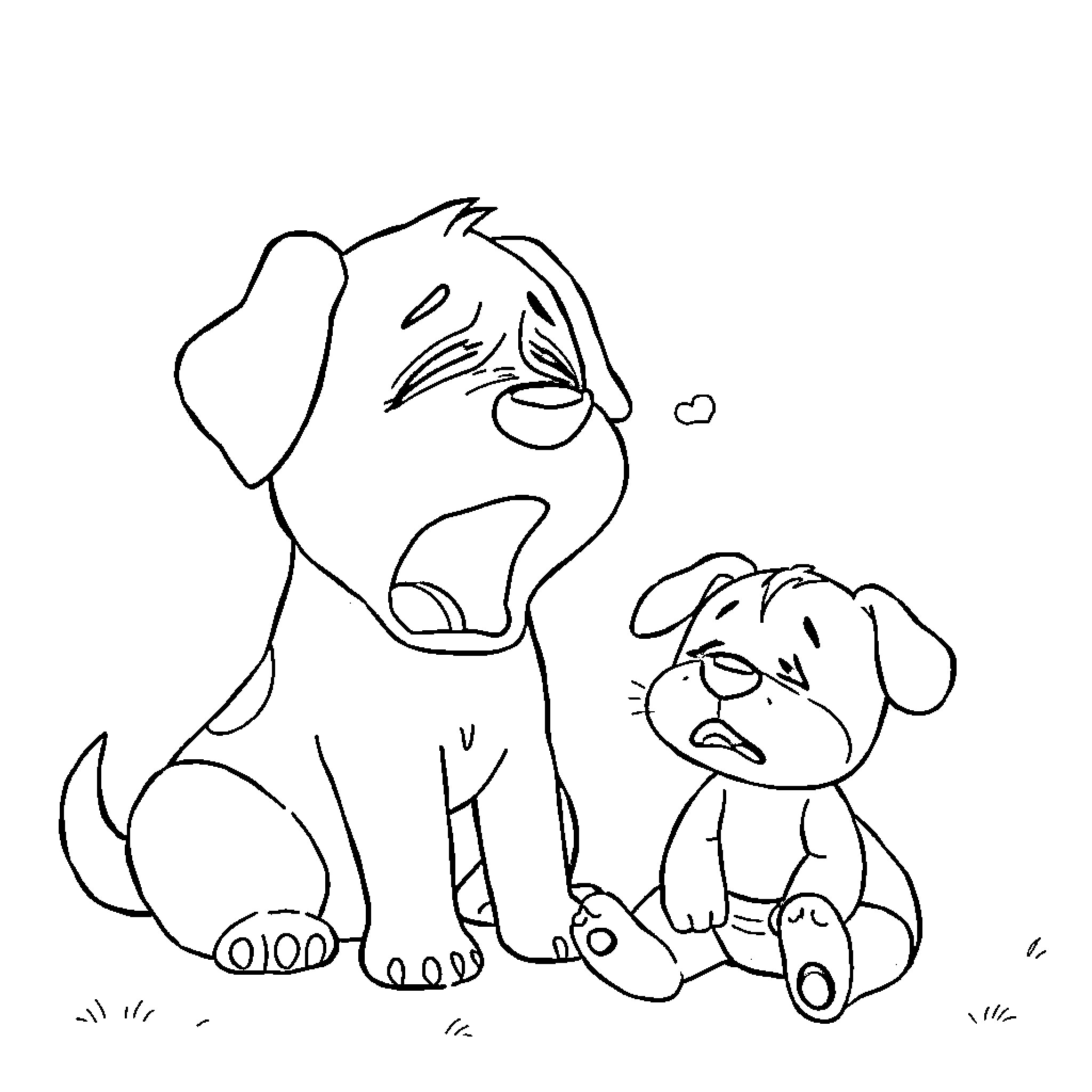 Baby puppies playing happily together Coloring Page (free black-and-white line drawing printable PDF for all, from beginners to advanced learners, including children, teens, adults, and seniors)