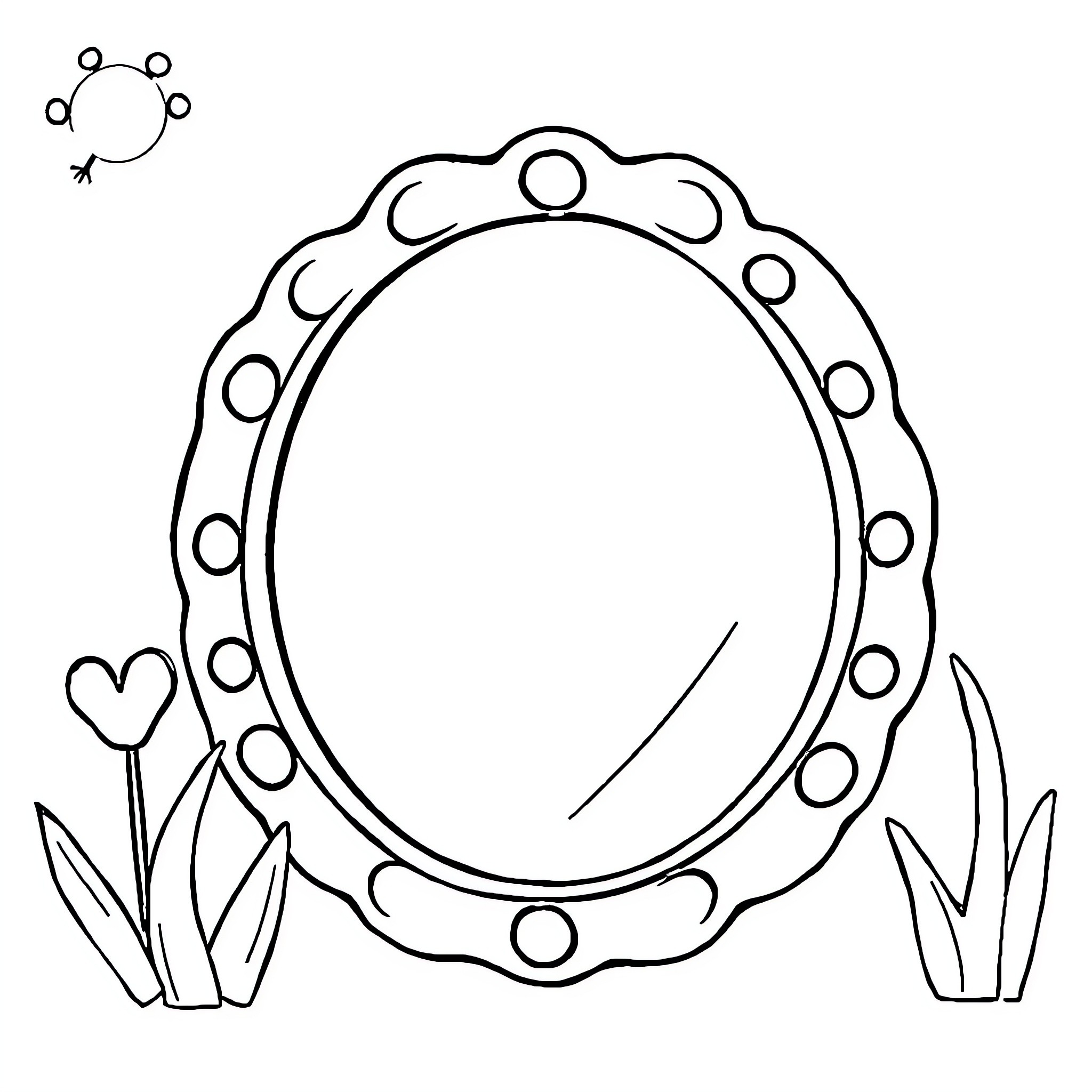 Mirror with floral design and heart Coloring Page (free black-and-white line drawing printable PDF for all, from beginners to advanced learners, including children, teens, adults, and seniors)