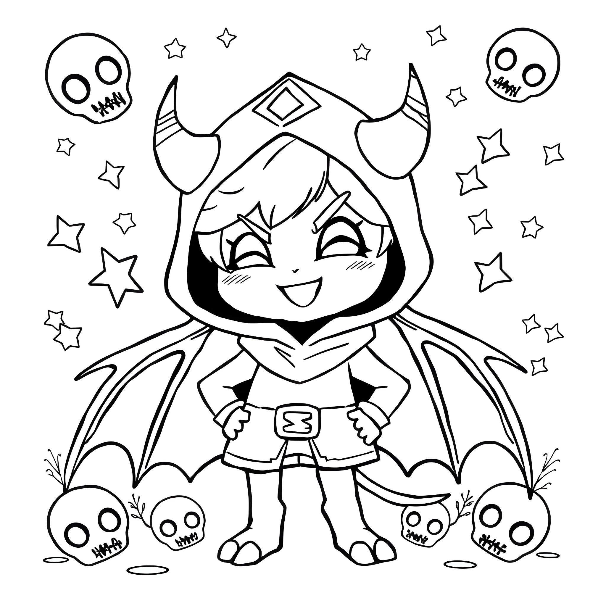 Kuromi in a Whimsical and Playful Scene Coloring Page (free black-and-white line drawing printable PDF for all, from beginners to advanced learners, including children, teens, adults, and seniors)