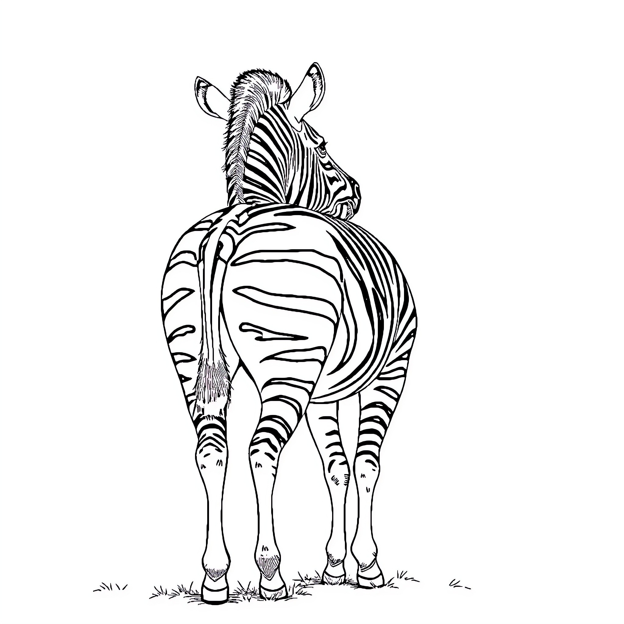Zebra standing alert in the wild Coloring Page (free black-and-white line drawing printable PDF for all, from beginners to advanced learners, including children, teens, adults, and seniors)