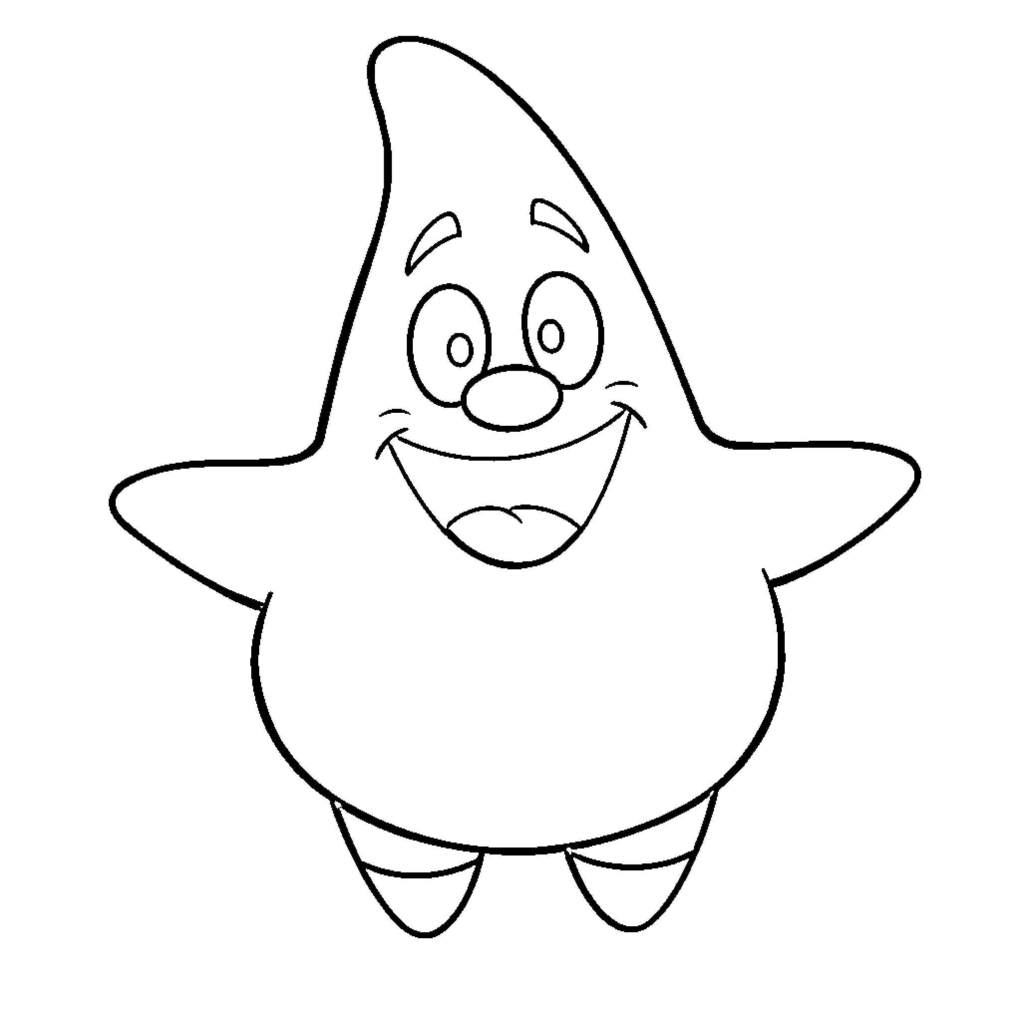 Patrick Star happily smiling and dancing Coloring Page (free black-and-white line drawing printable PDF for all, from beginners to advanced learners, including children, teens, adults, and seniors)
