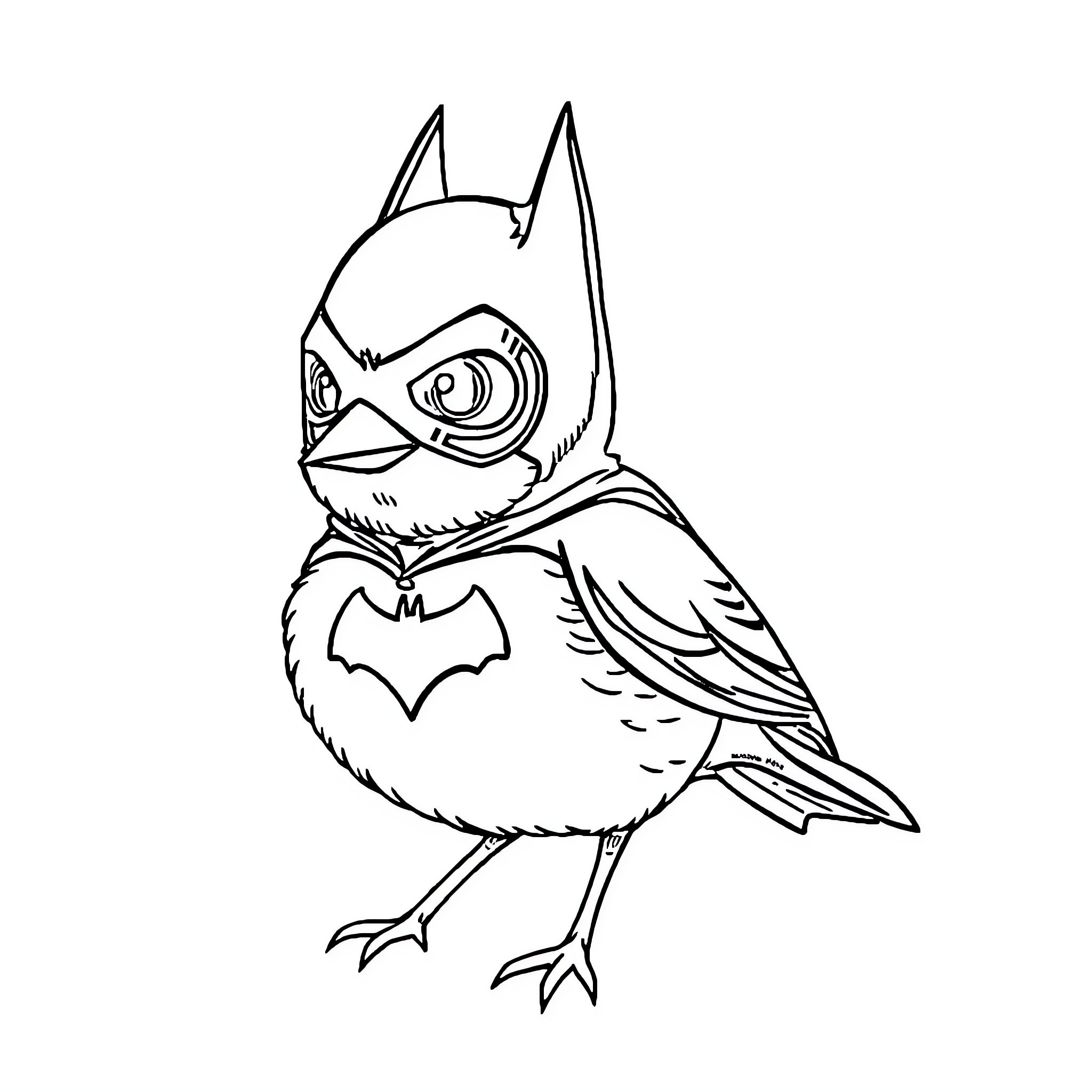 Bird in Bat Costume Coloring Page (free black-and-white line drawing printable PDF for all, from beginners to advanced learners, including children, teens, adults, and seniors)