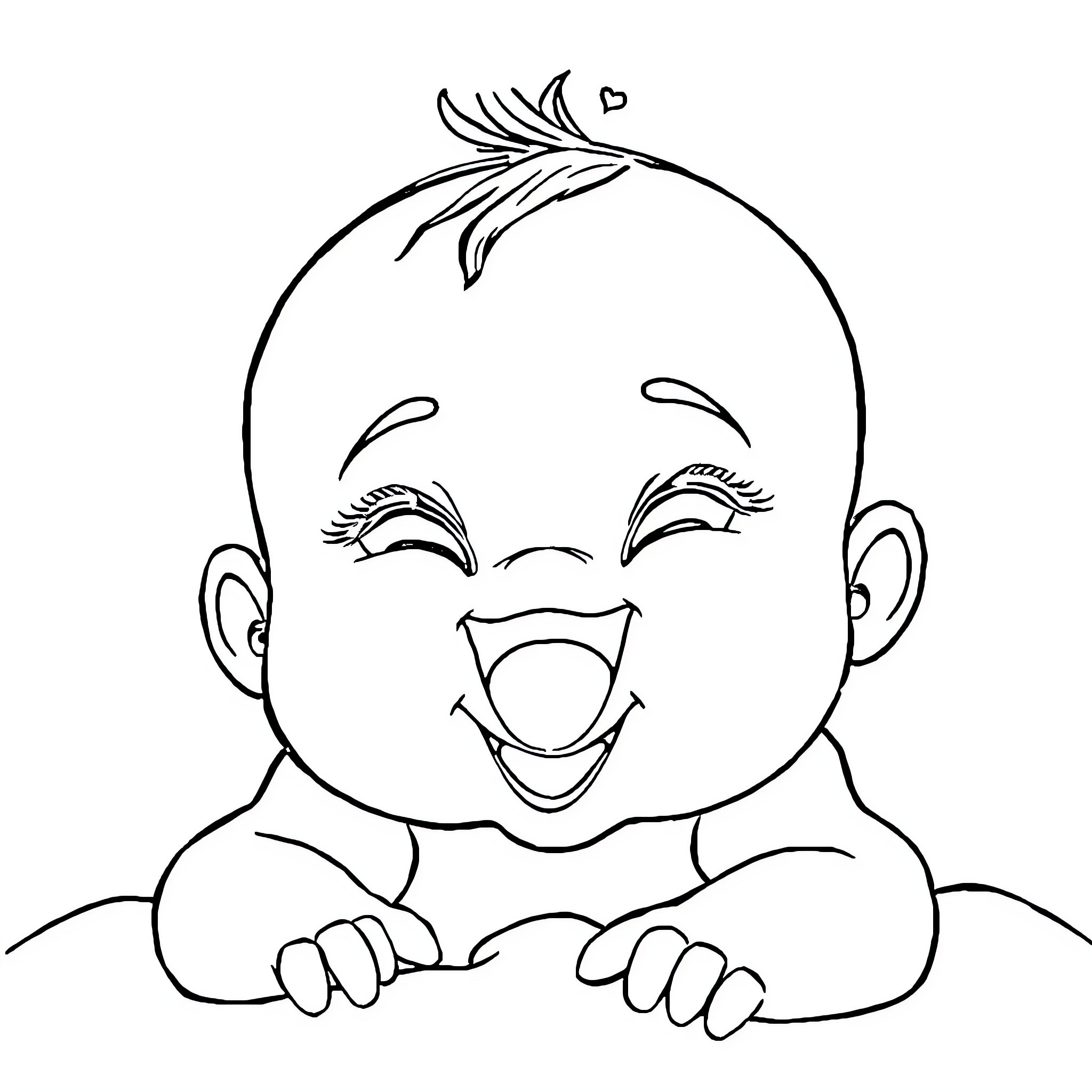 Baby happily smiling and peeking from below Coloring Page (free black-and-white line drawing printable PDF for all, from beginners to advanced learners, including children, teens, adults, and seniors)