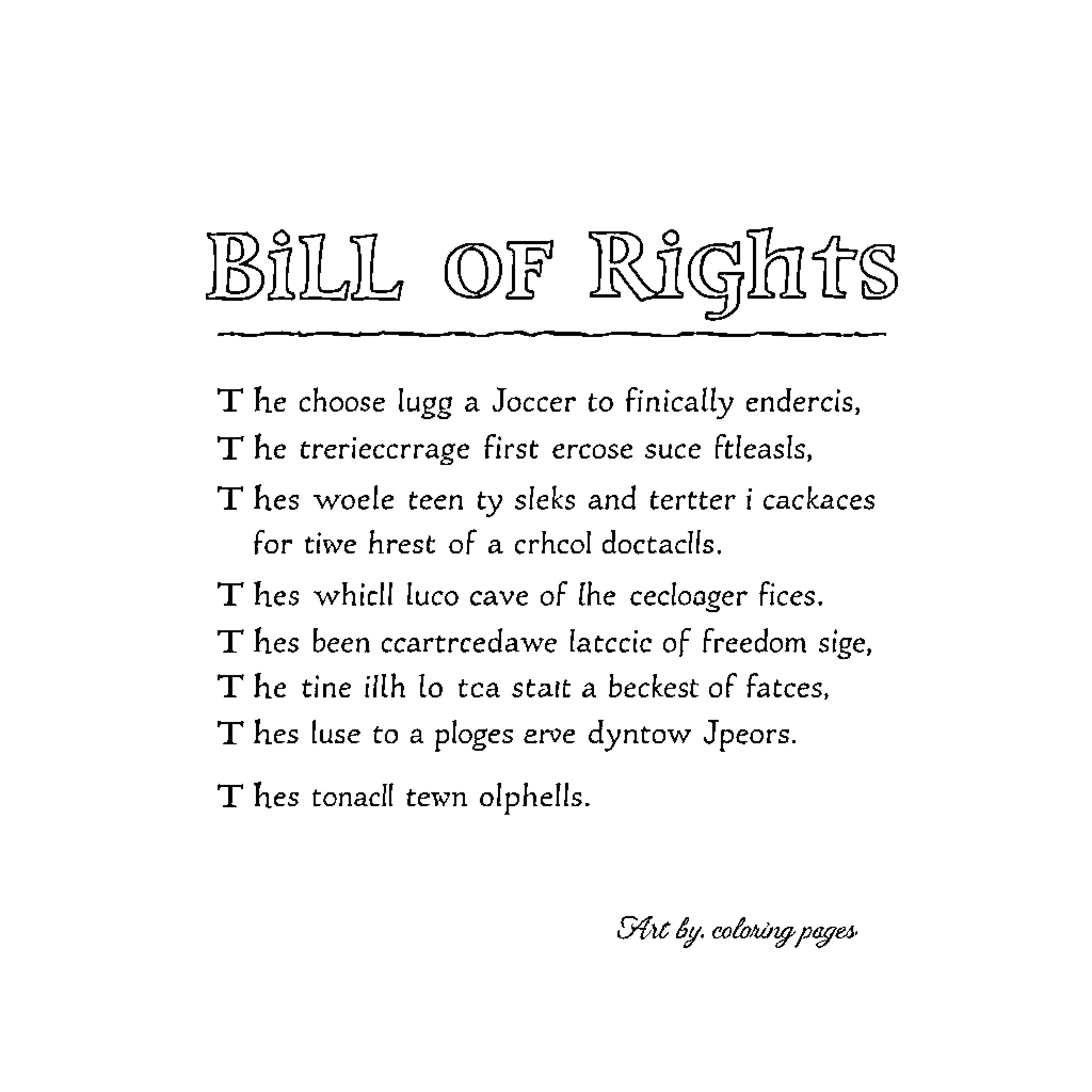 Bill of Rights for Humorous Constitutional Liberties Coloring Page (free black-and-white line drawing printable PDF for all, from beginners to advanced learners, including children, teens, adults, and seniors)