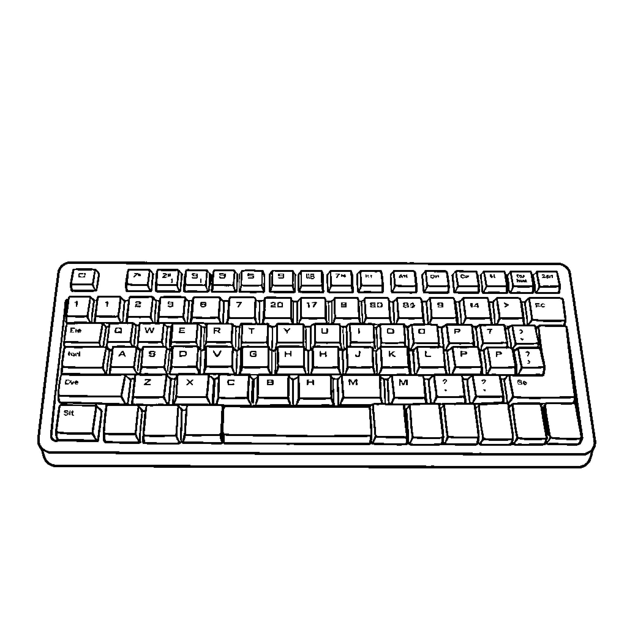 Keyboard with focused typing session Coloring Page (free black-and-white line drawing printable PDF for all, from beginners to advanced learners, including children, teens, adults, and seniors)