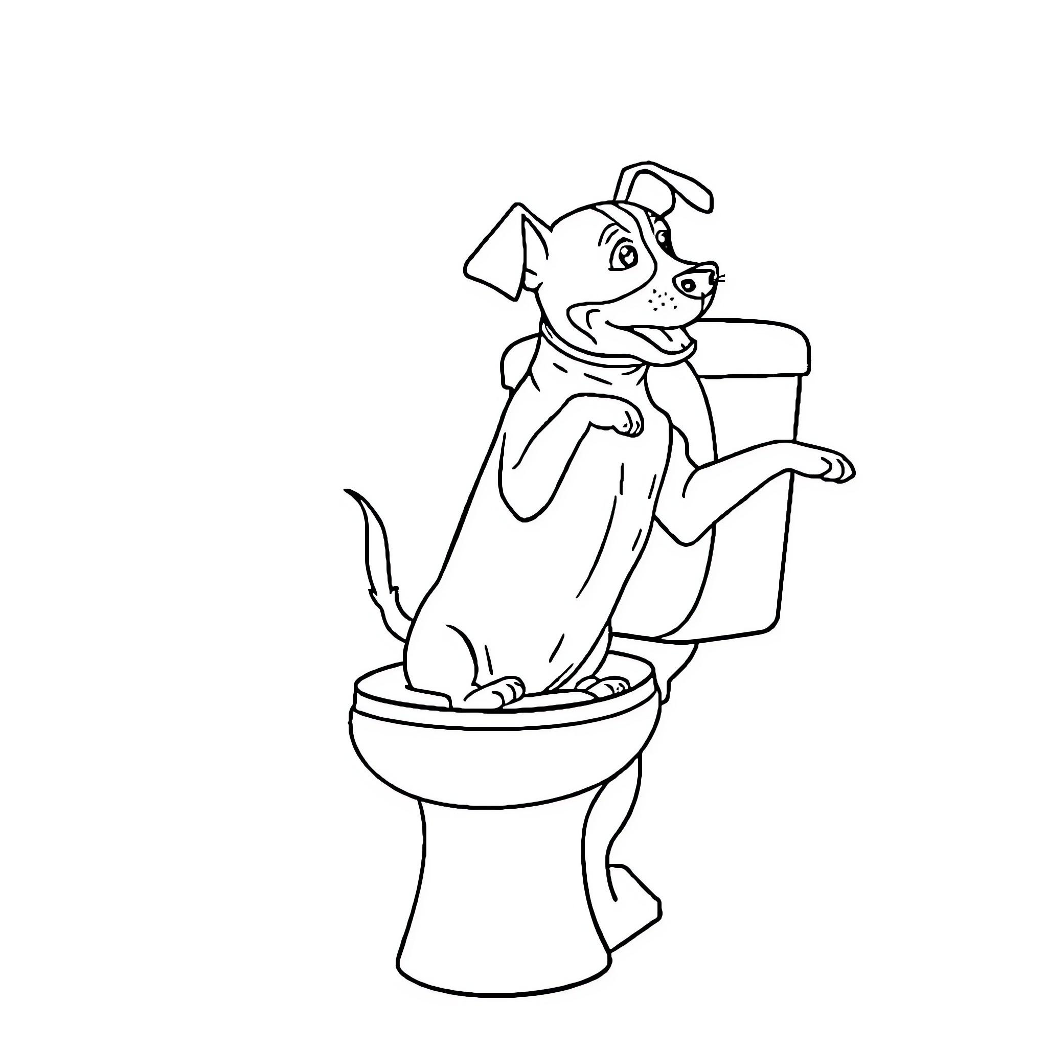 Jack Russell dog sitting on toilet Coloring Page (free black-and-white line drawing printable PDF for all, from beginners to advanced learners, including children, teens, adults, and seniors)