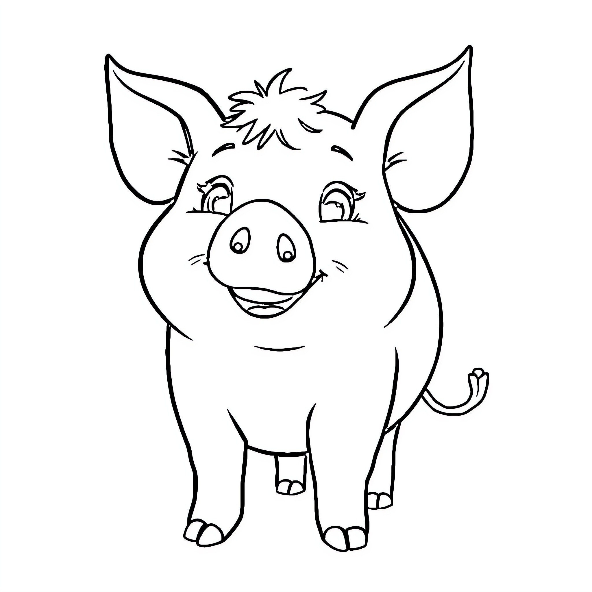 Pig with happy expression and adorable features Coloring Page (free black-and-white line drawing printable PDF for all, from beginners to advanced learners, including children, teens, adults, and seniors)