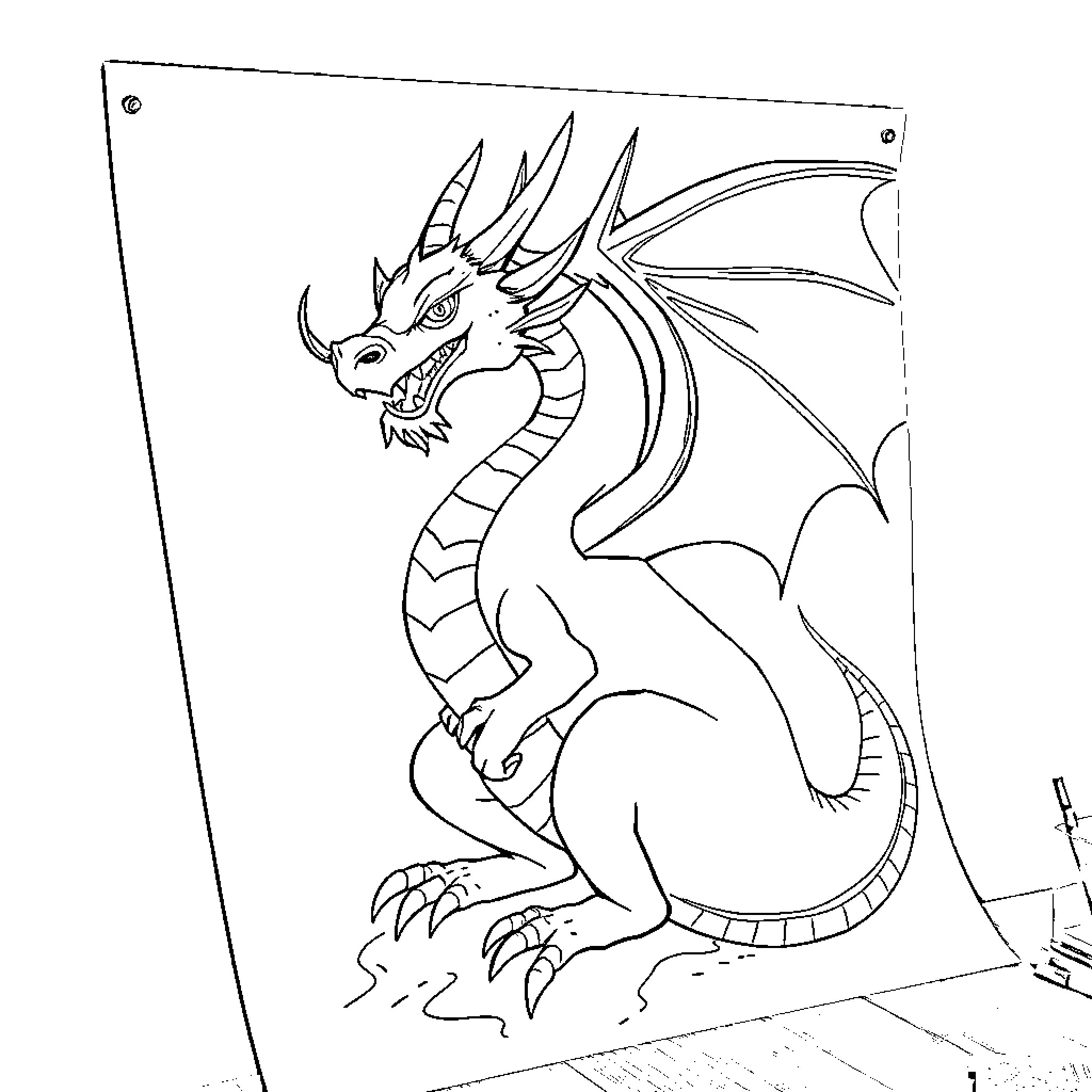 Dragon Spreading Its Magnificent Wings Coloring Page (free black-and-white line drawing printable PDF for all, from beginners to advanced learners, including children, teens, adults, and seniors)