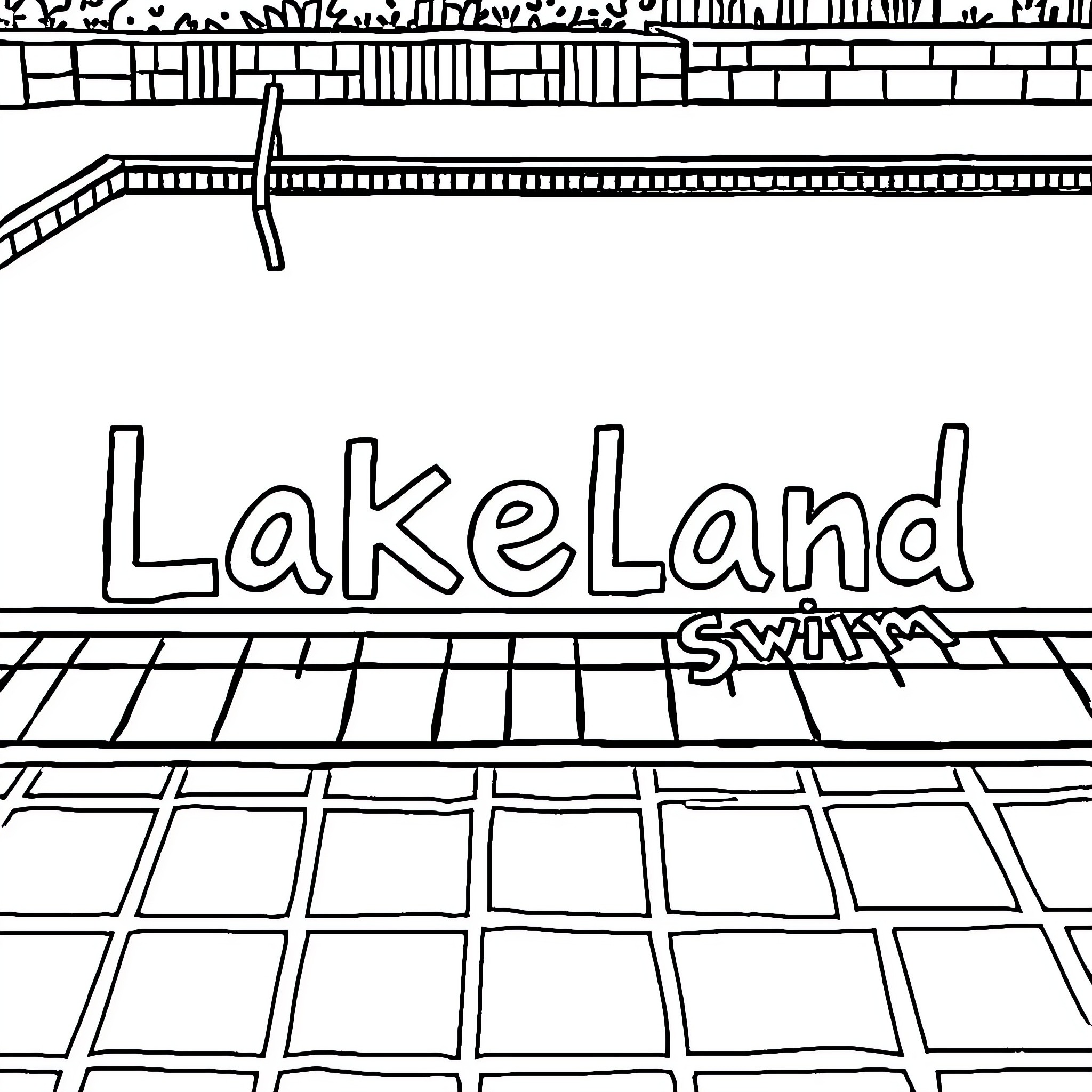 Swimming Pool at Lakeland Coloring Page (free black-and-white line drawing printable PDF for all, from beginners to advanced learners, including children, teens, adults, and seniors)