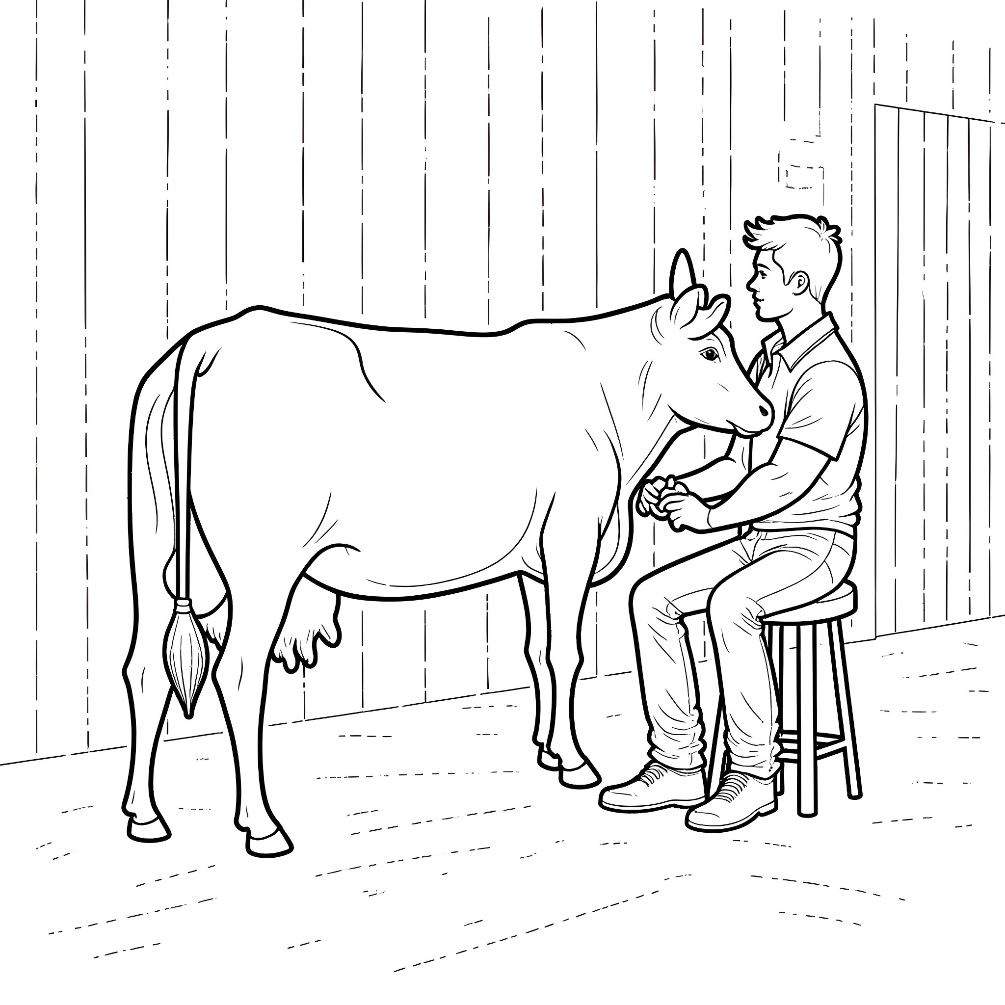 Man petting a horse in a barn Coloring Page (free black-and-white line drawing printable PDF for all, from beginners to advanced learners, including children, teens, adults, and seniors)