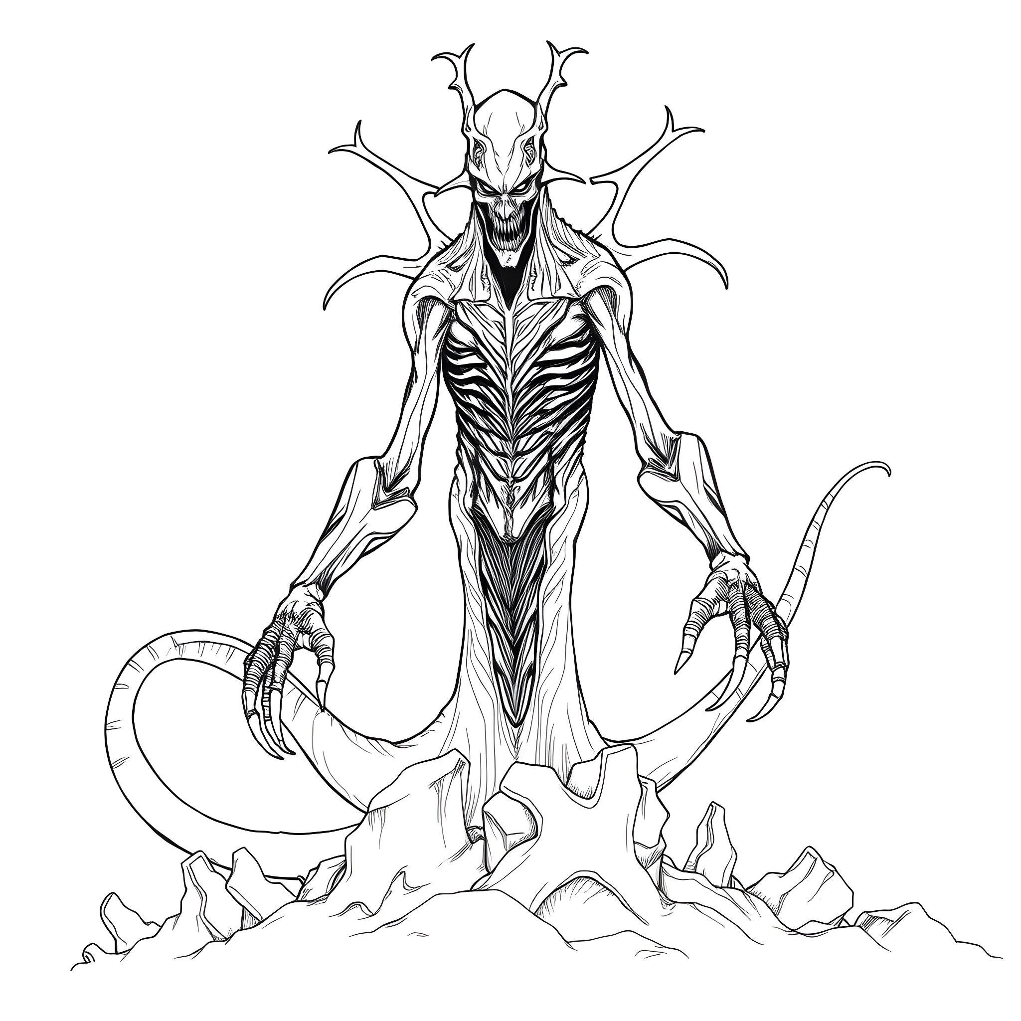 Nemesis, the Devouring Abomination Coloring Page (free black-and-white line drawing printable PDF for all, from beginners to advanced learners, including children, teens, adults, and seniors)