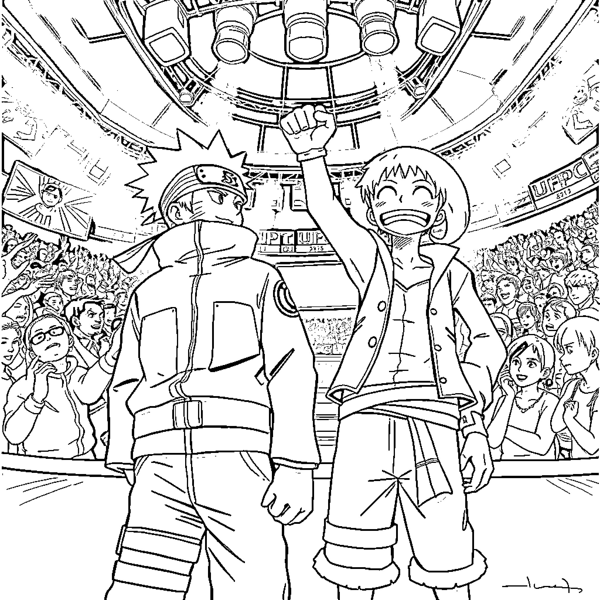 Naruto characters in action-packed anime setting Coloring Page (free black-and-white line drawing printable PDF for all, from beginners to advanced learners, including children, teens, adults, and seniors)
