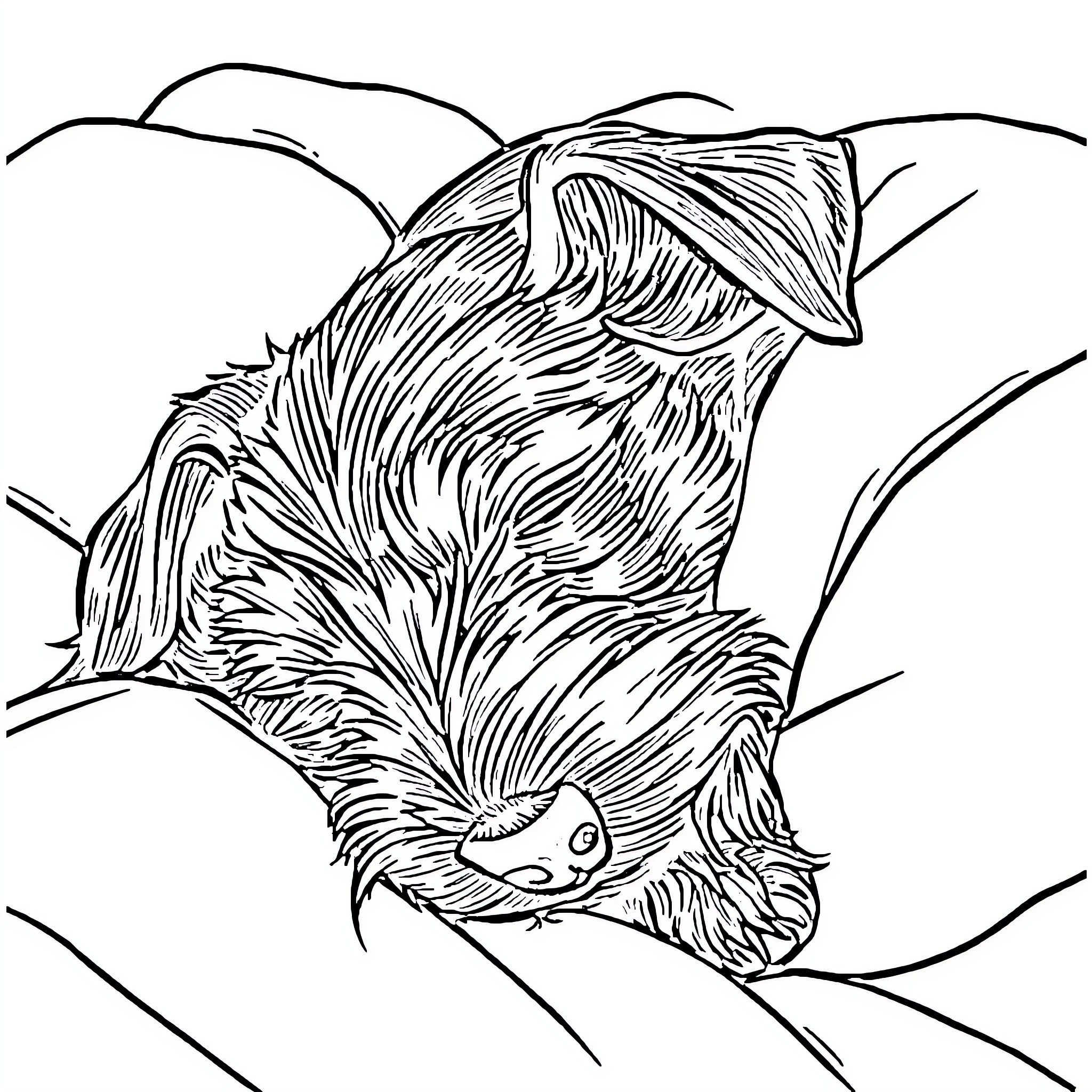Schnauzer caught in the wild Coloring Page (free black-and-white line drawing printable PDF for all, from beginners to advanced learners, including children, teens, adults, and seniors)