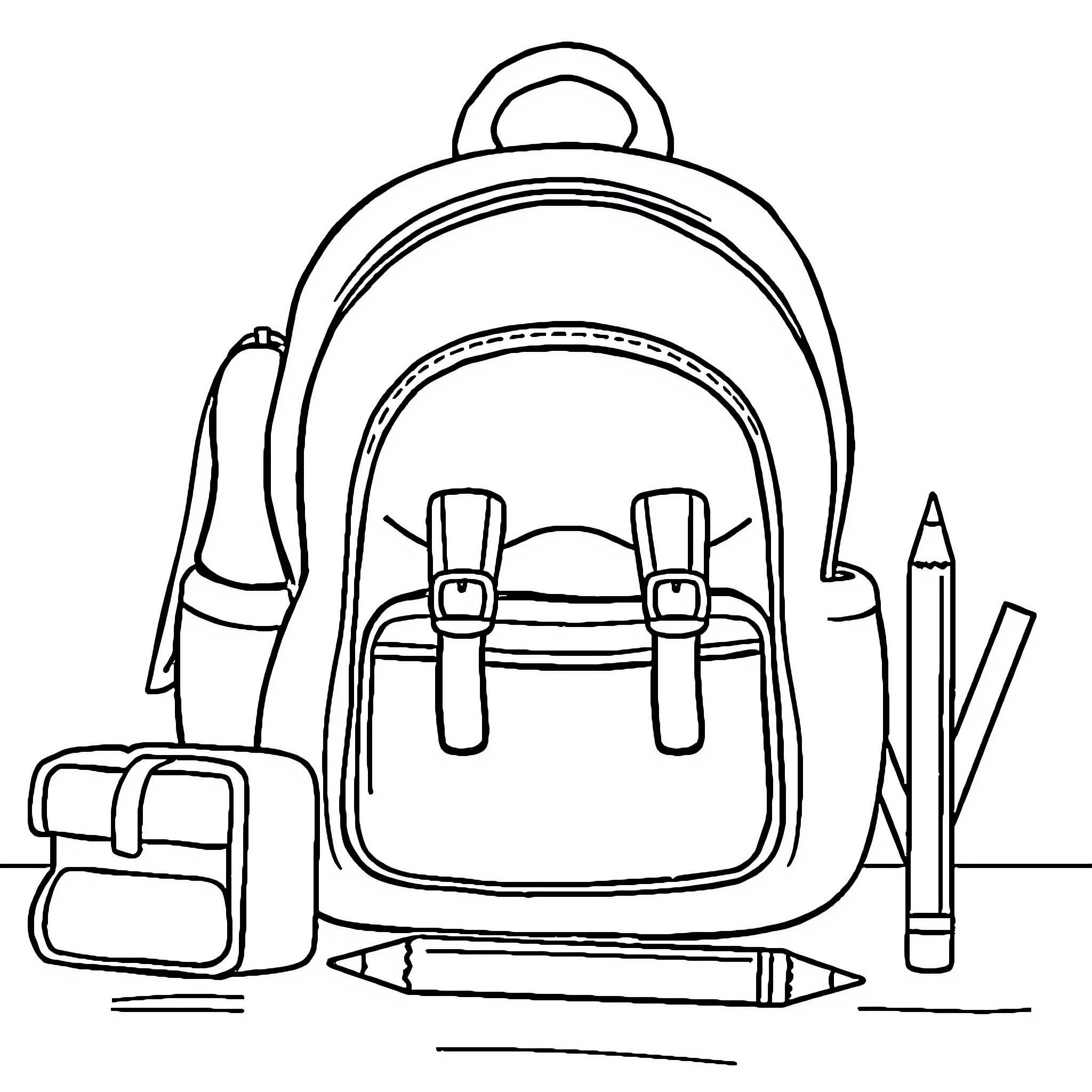 Back to School: Backpack with School Supplies Coloring Page (free black-and-white line drawing printable PDF for all, from beginners to advanced learners, including children, teens, adults, and seniors)