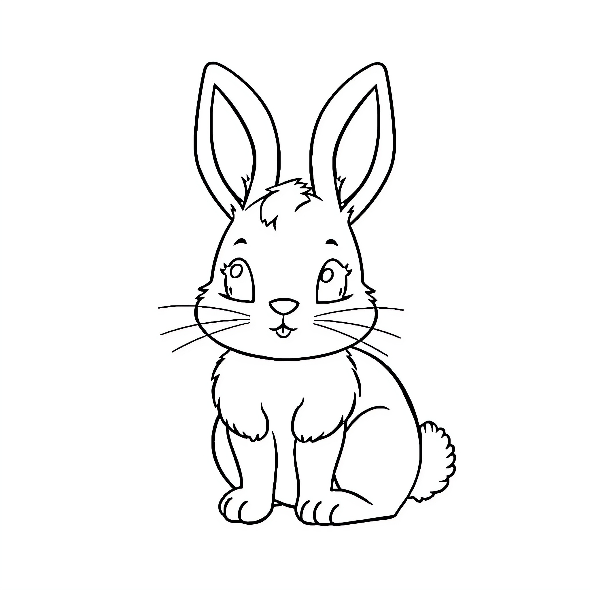 Bunny sitting with a curious expression Coloring Page (free black-and-white line drawing printable PDF for all, from beginners to advanced learners, including children, teens, adults, and seniors)