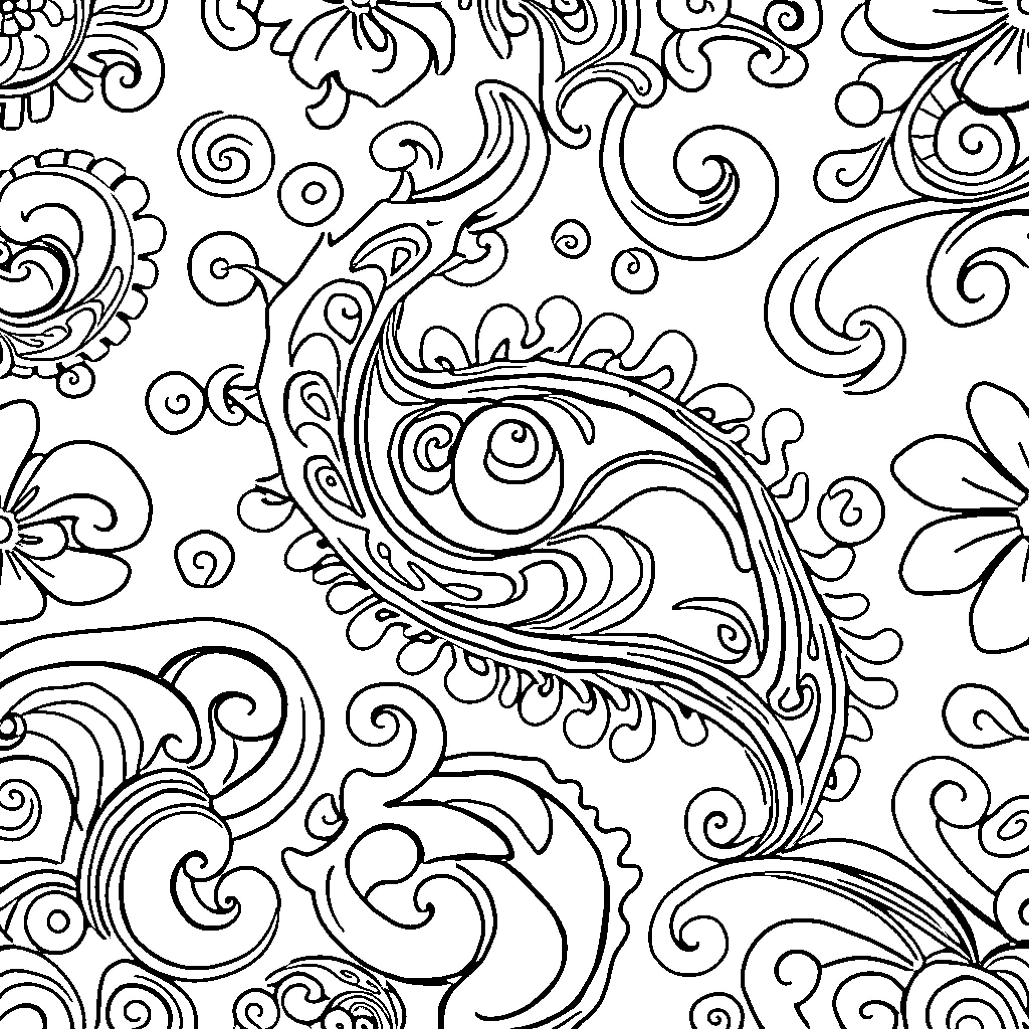 Paisley Patterns and Swirls Coloring Page (free black-and-white line drawing printable PDF for all, from beginners to advanced learners, including children, teens, adults, and seniors)