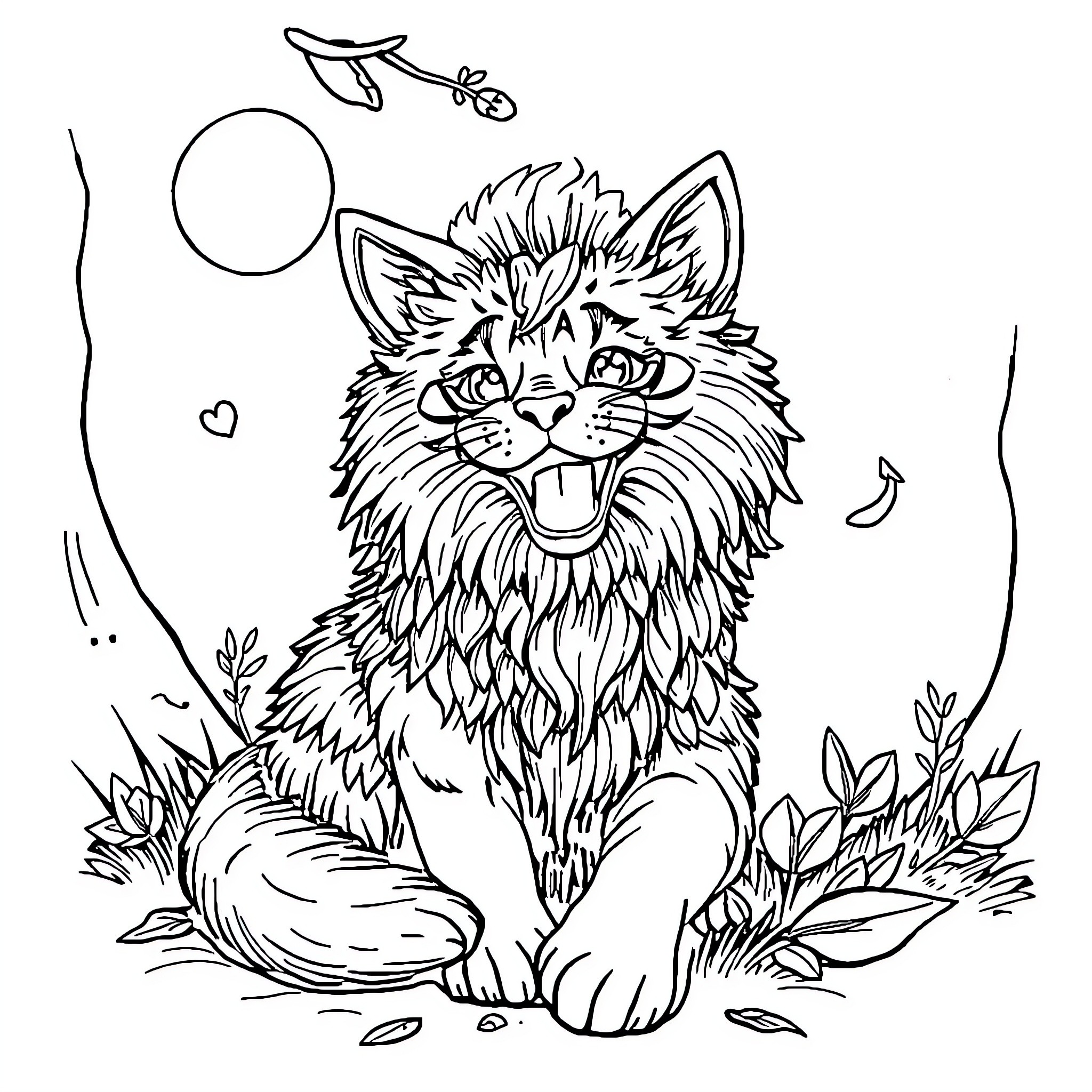 Dog playing joyfully in nature Coloring Page (free black-and-white line drawing printable PDF for all, from beginners to advanced learners, including children, teens, adults, and seniors)