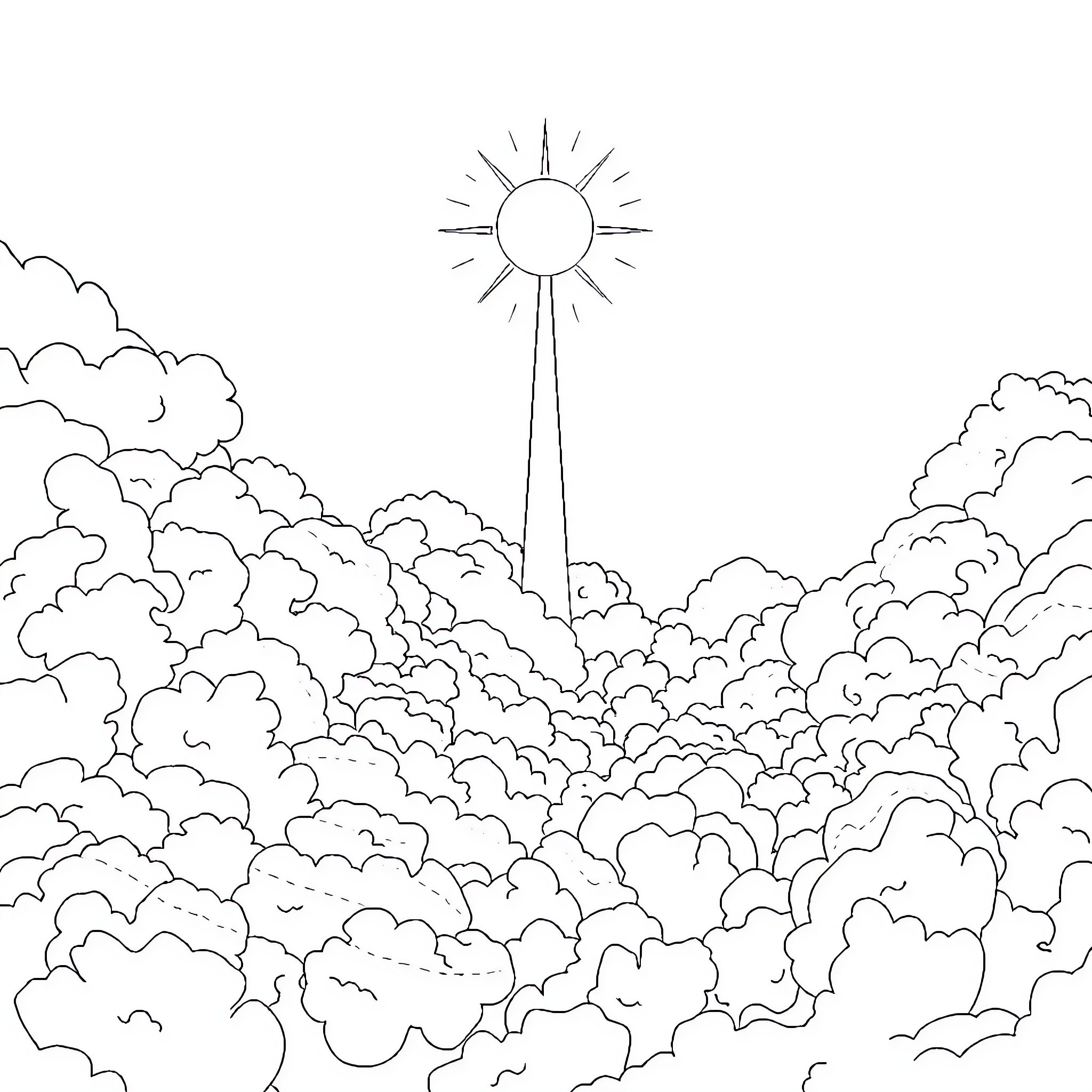 Heaven amidst the Clouds Coloring Page (free black-and-white line drawing printable PDF for all, from beginners to advanced learners, including children, teens, adults, and seniors)