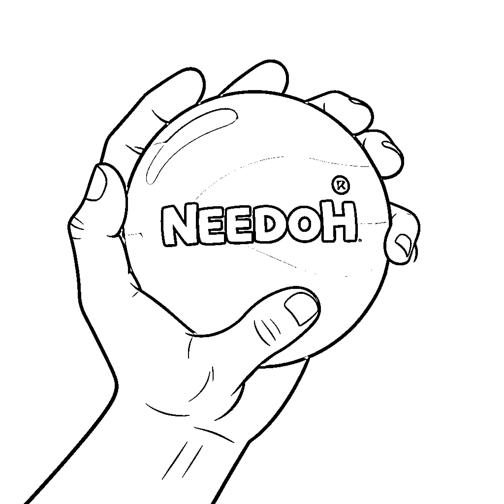 Needoh Holding a Circular Object Coloring Page (free black-and-white line drawing printable PDF for all, from beginners to advanced learners, including children, teens, adults, and seniors)
