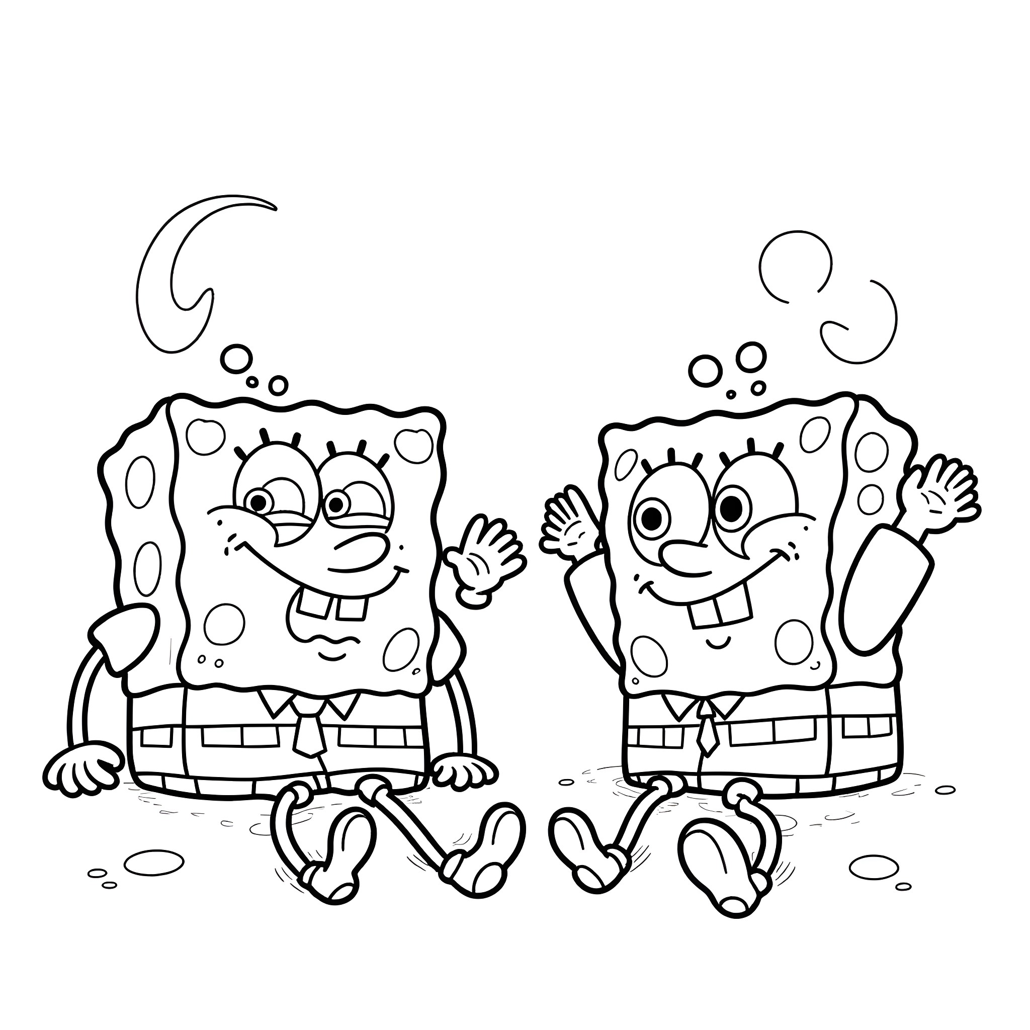 Spongebob and Patrick engaged in playful antics Coloring Page (free black-and-white line drawing printable PDF for all, from beginners to advanced learners, including children, teens, adults, and seniors)