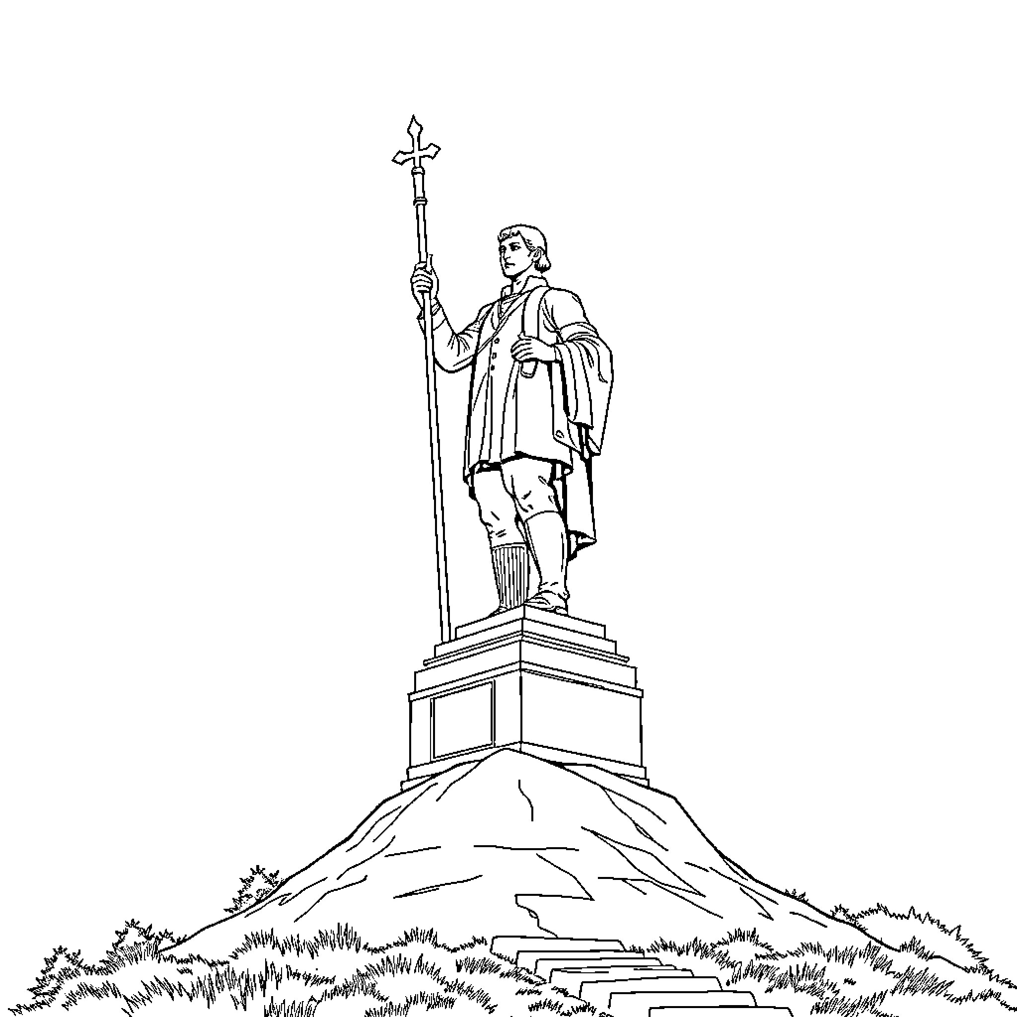 Hermann's Stately Monument in the Countryside Coloring Page (free black-and-white line drawing printable PDF for all, from beginners to advanced learners, including children, teens, adults, and seniors)
