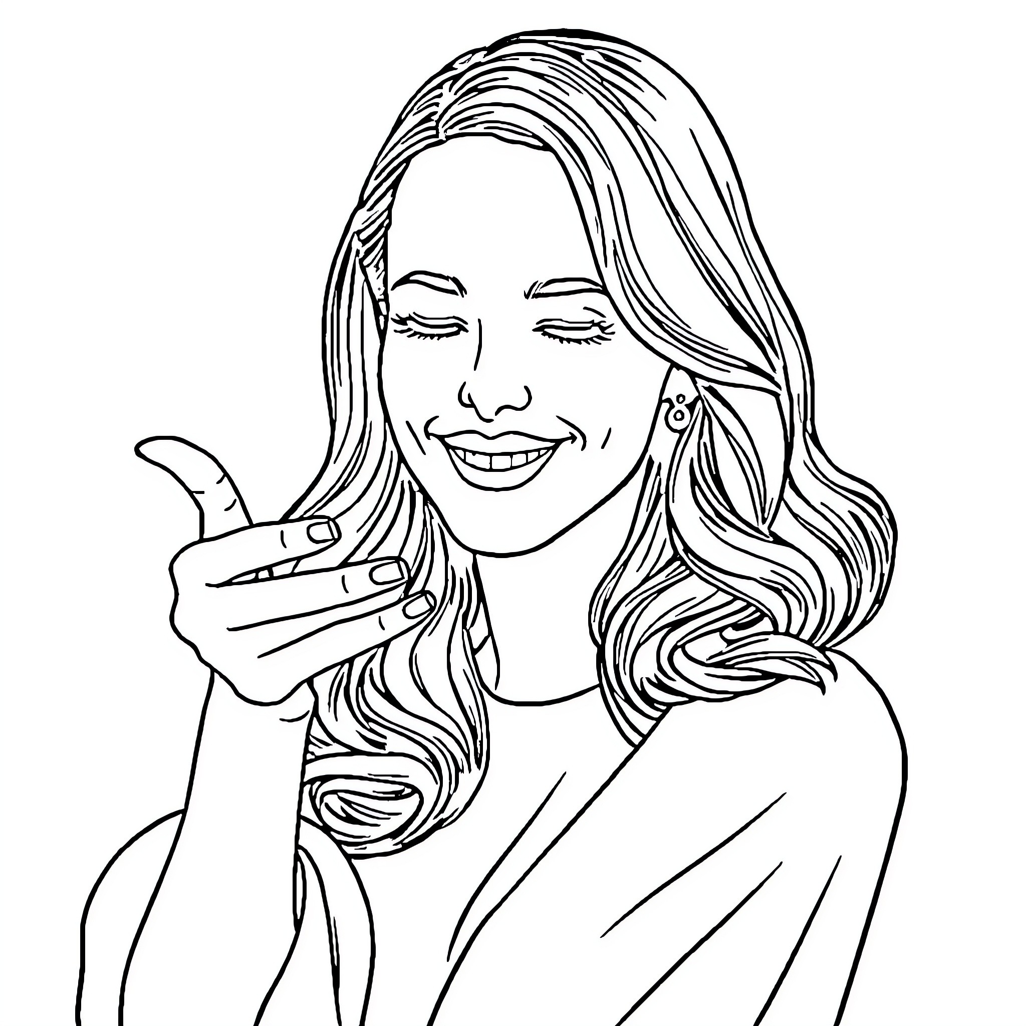 Natalie Portman smiling and posing Coloring Page (free black-and-white line drawing printable PDF for all, from beginners to advanced learners, including children, teens, adults, and seniors)