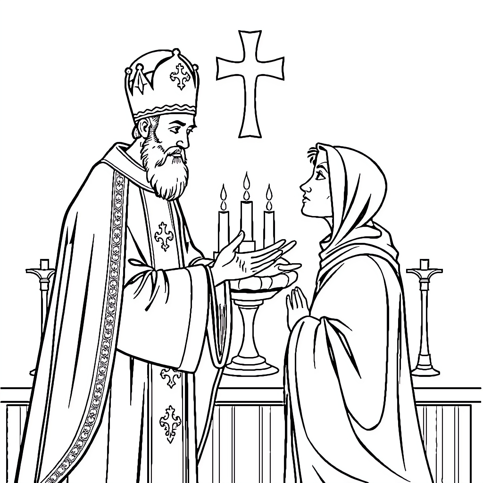 Confession of a Penitent Worshipper Coloring Page (free black-and-white line drawing printable PDF for all, from beginners to advanced learners, including children, teens, adults, and seniors)