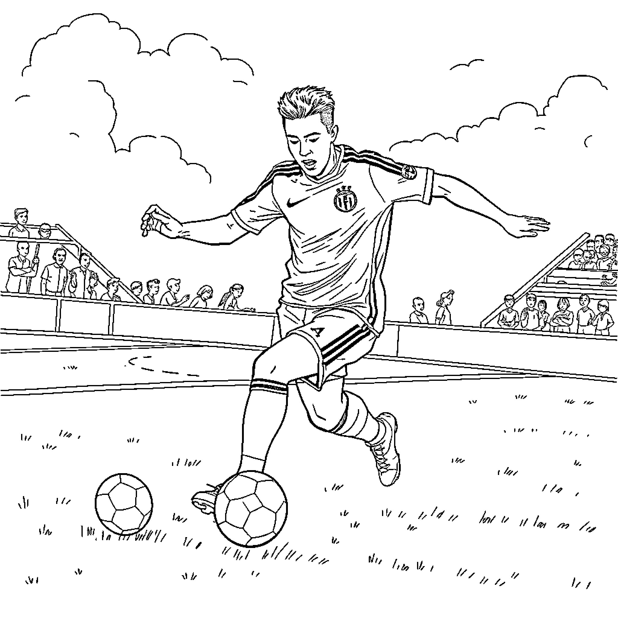 Lautaro Martinez celebrating soccer victory on field Coloring Page (free black-and-white line drawing printable PDF for all, from beginners to advanced learners, including children, teens, adults, and seniors)
