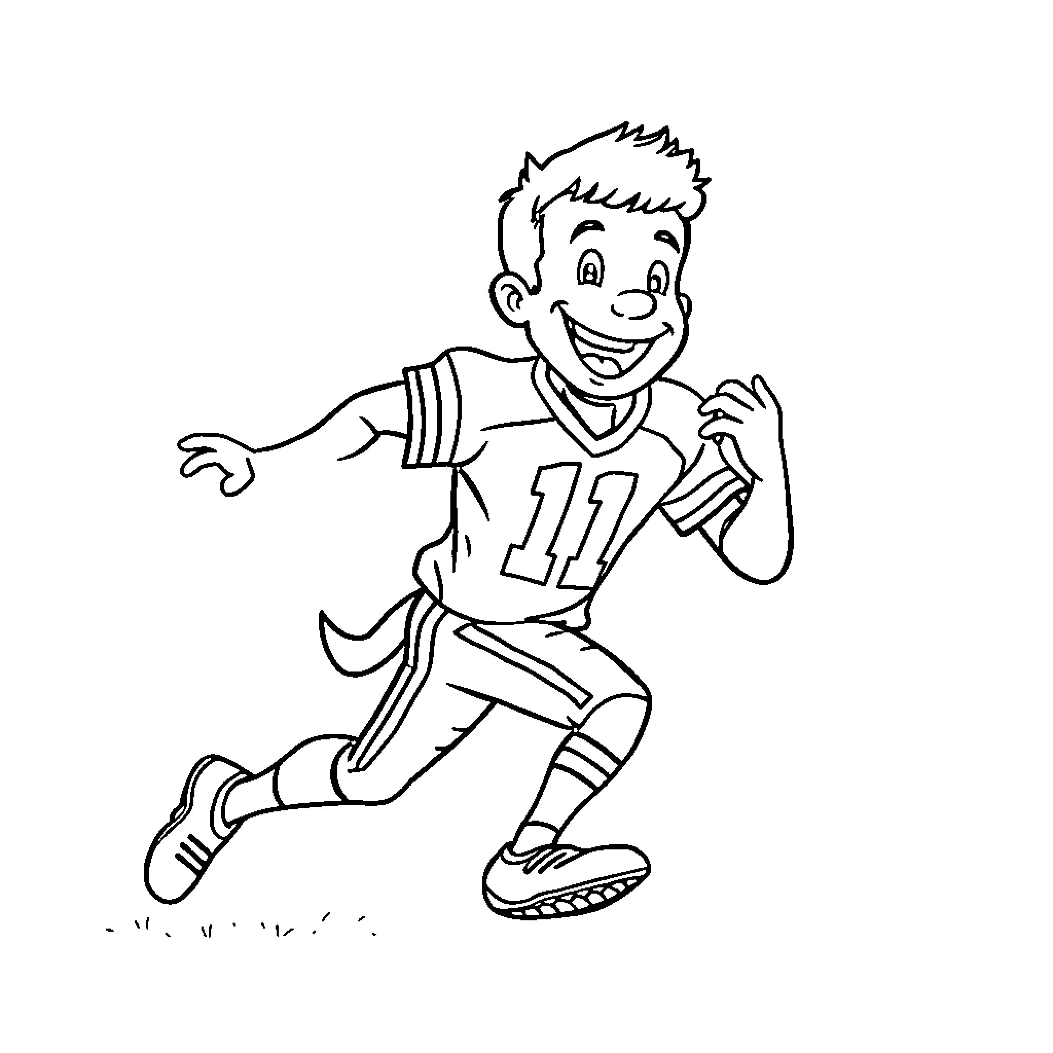 Steve the Joyful Football Player Coloring Page (free black-and-white line drawing printable PDF for all, from beginners to advanced learners, including children, teens, adults, and seniors)
