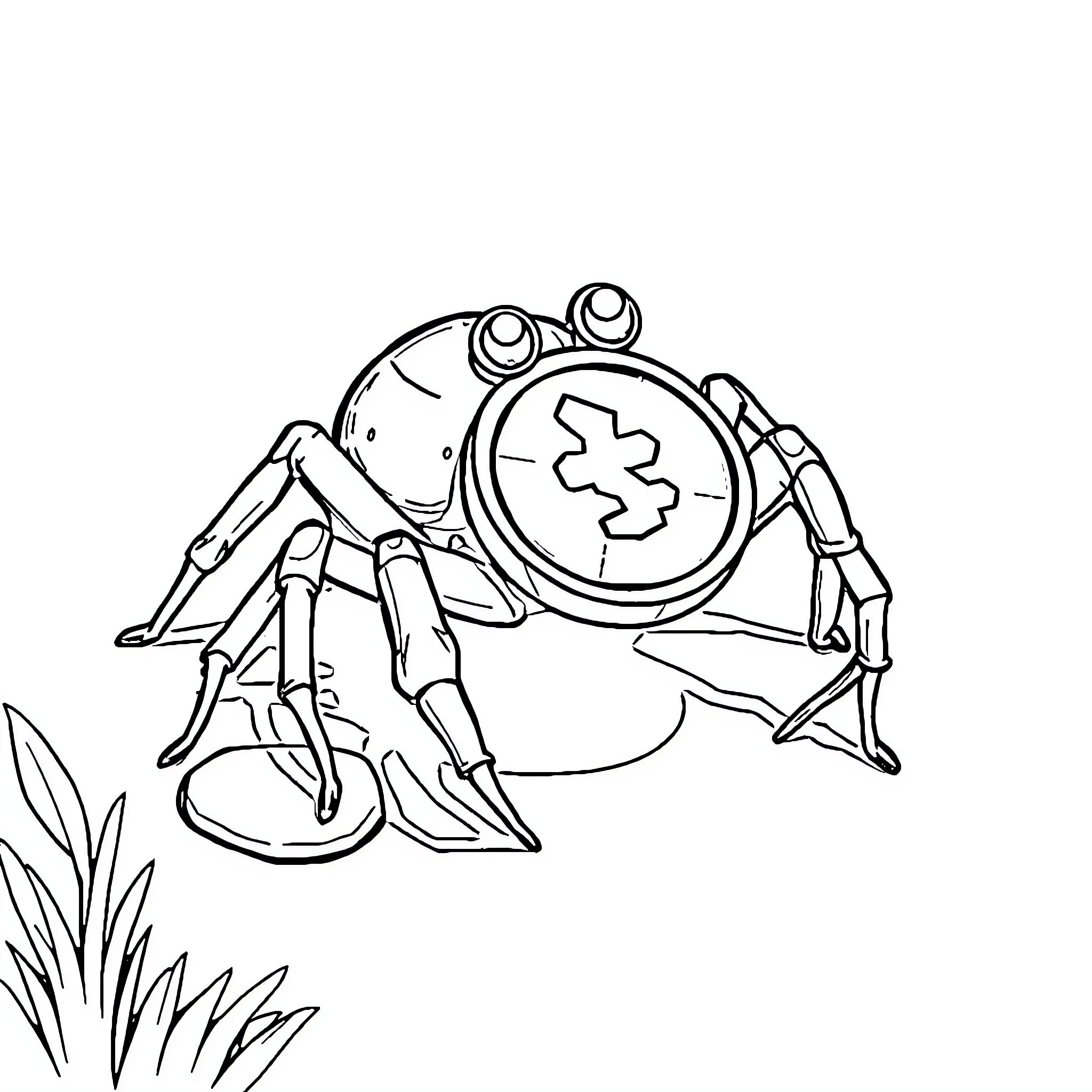 Spider-like robot exploring nature Coloring Page (free black-and-white line drawing printable PDF for all, from beginners to advanced learners, including children, teens, adults, and seniors)