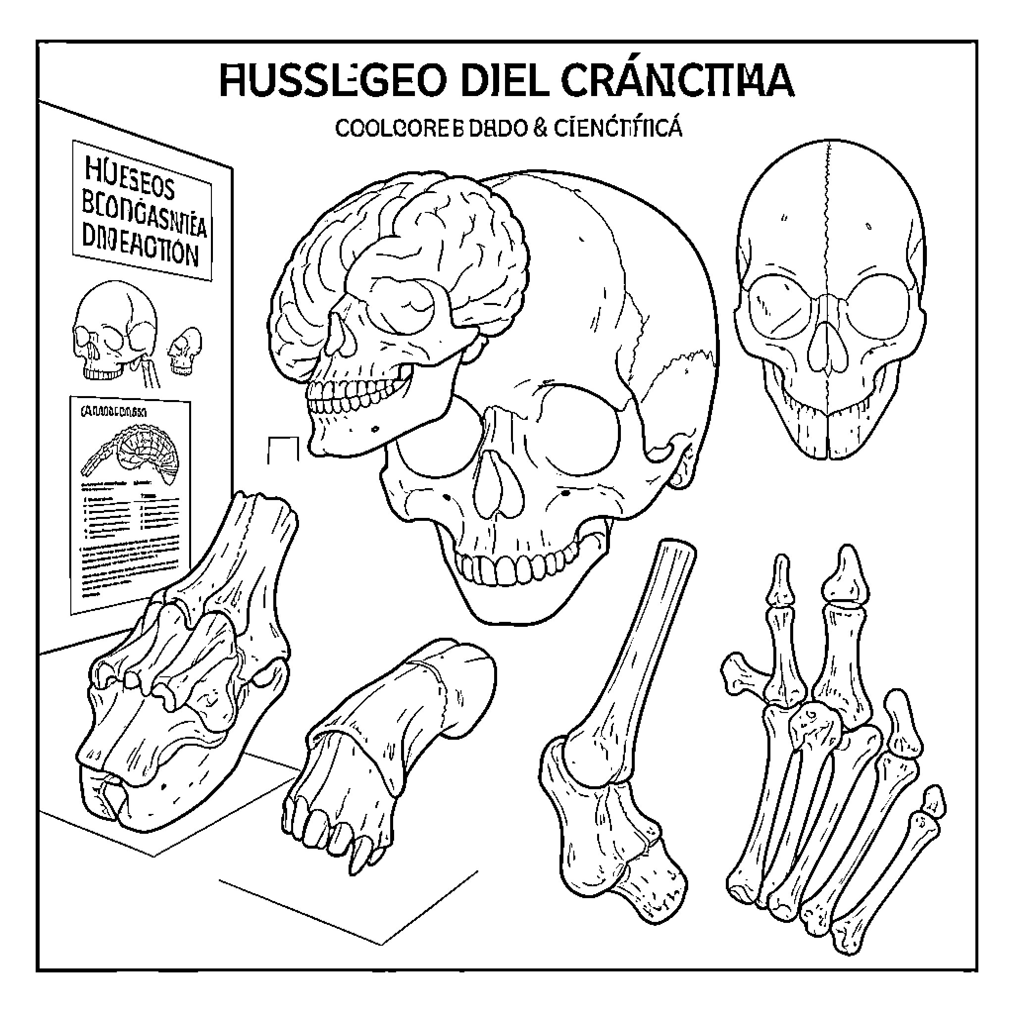 Skull Anatomy Diagram with Scientific Labels Coloring Page (free black-and-white line drawing printable PDF for all, from beginners to advanced learners, including children, teens, adults, and seniors)