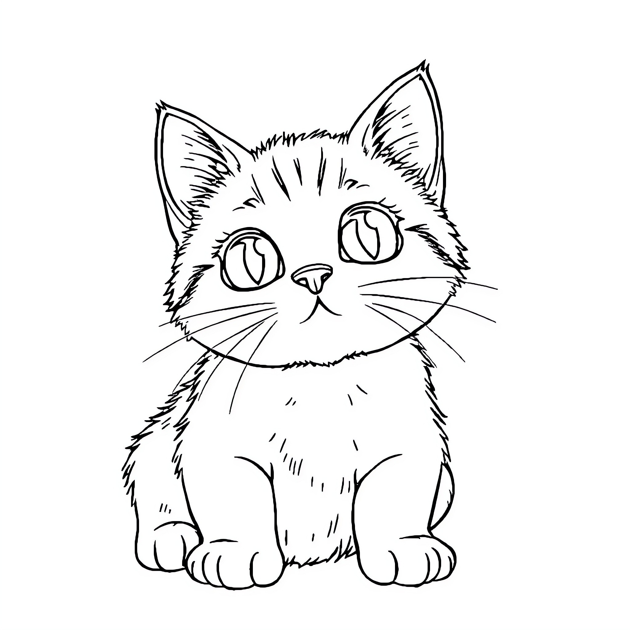 Cat Sketch with Expressive Eyes Coloring Page (free black-and-white line drawing printable PDF for all, from beginners to advanced learners, including children, teens, adults, and seniors)