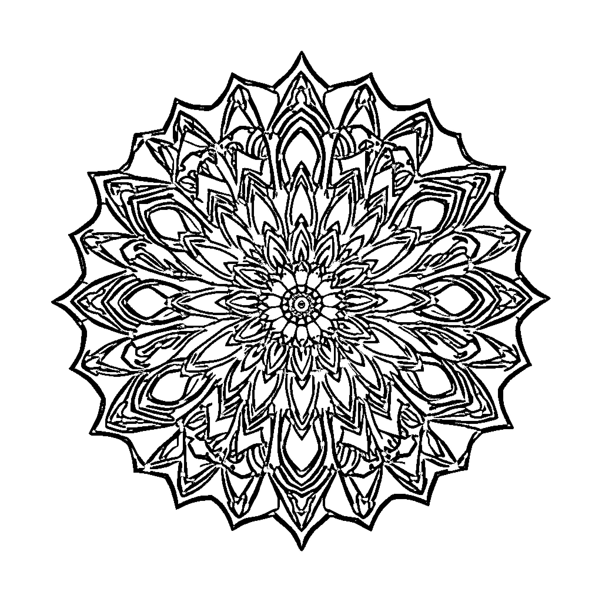 Mandala with intricate floral patterns Coloring Page (free black-and-white line drawing printable PDF for all, from beginners to advanced learners, including children, teens, adults, and seniors)
