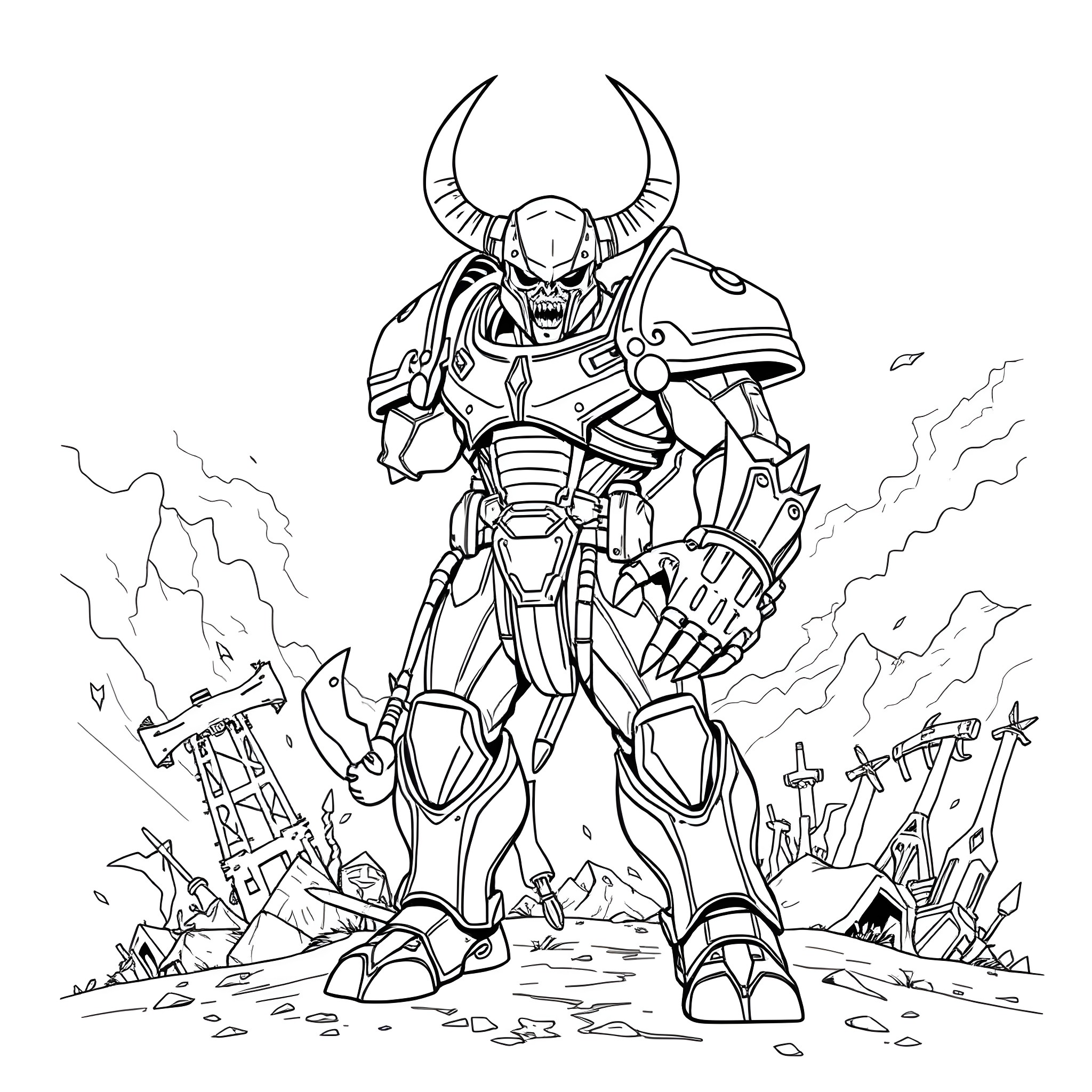 Deathclaw Unleashing Destruction on the Battlefield Coloring Page (free black-and-white line drawing printable PDF for all, from beginners to advanced learners, including children, teens, adults, and seniors)