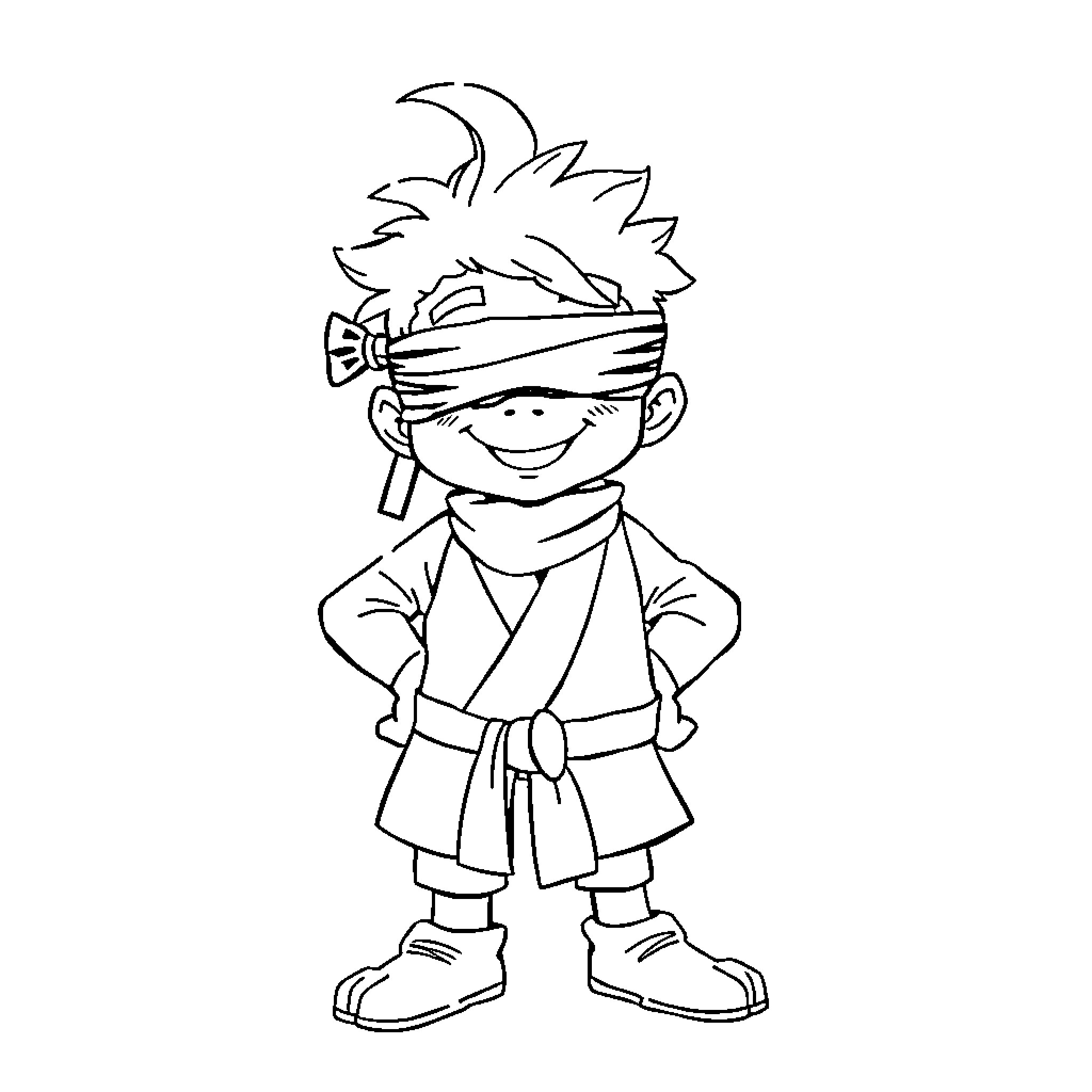 Gojo in Martial Arts Outfit Coloring Page (free black-and-white line drawing printable PDF for all, from beginners to advanced learners, including children, teens, adults, and seniors)