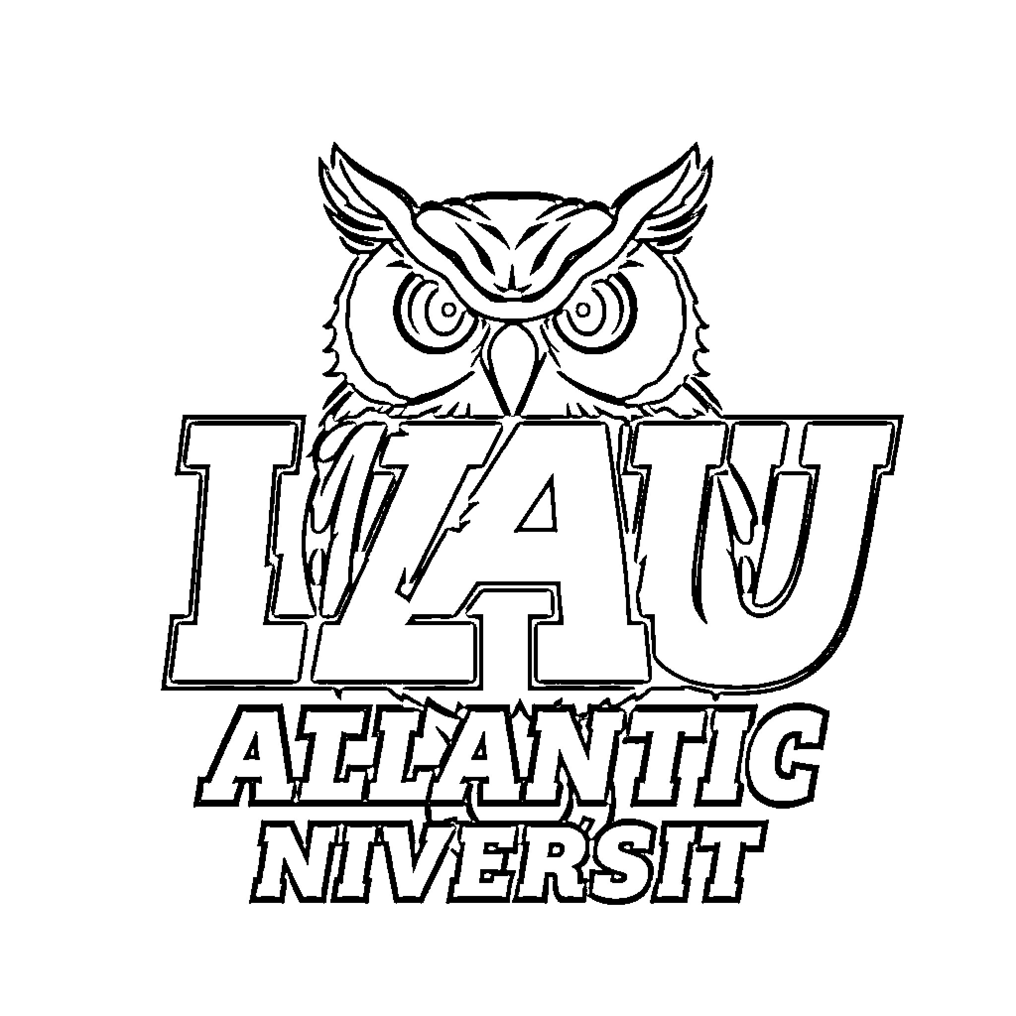 Florida Atlantic University Owl Logo and Mascot Coloring Page (free black-and-white line drawing printable PDF for all, from beginners to advanced learners, including children, teens, adults, and seniors)