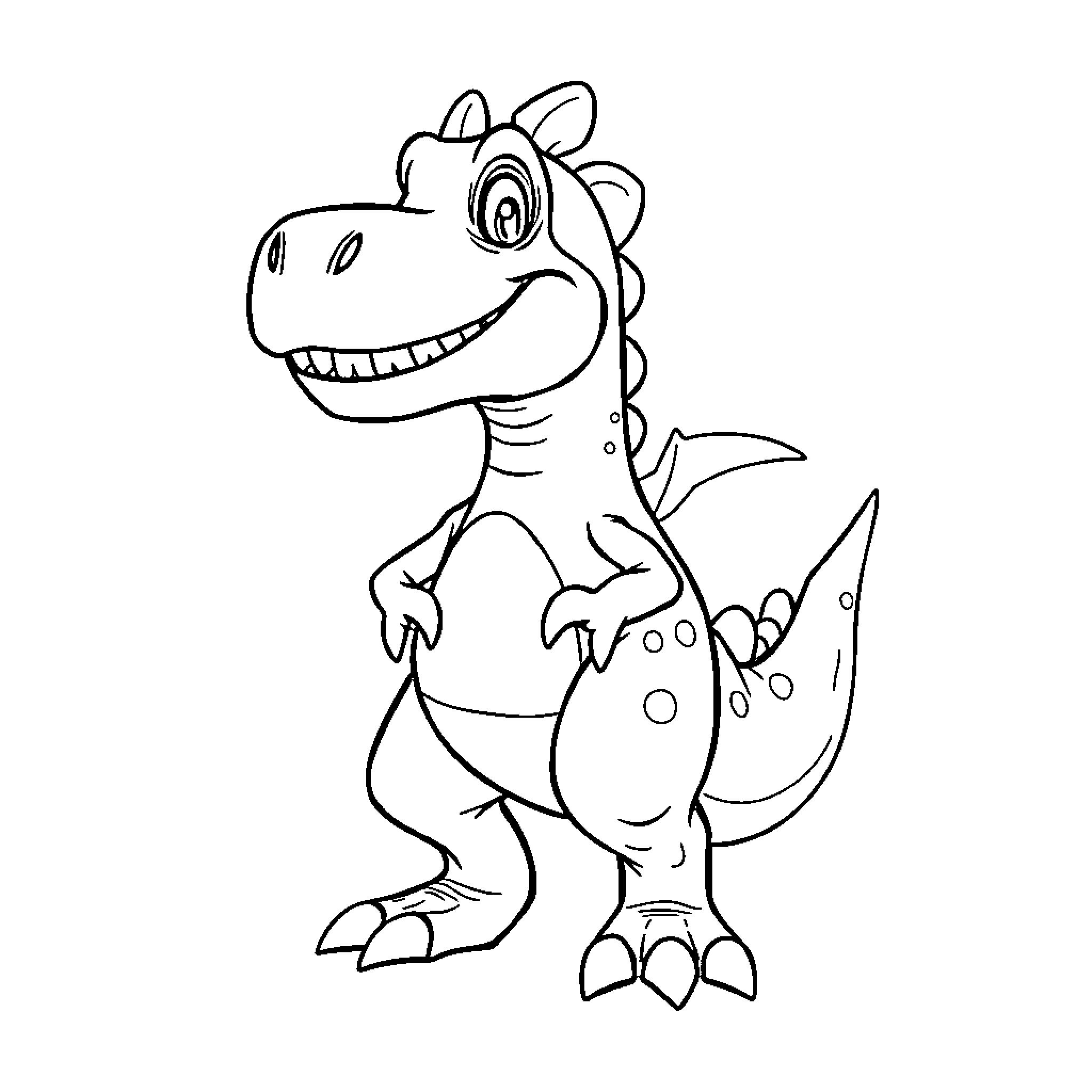 Dinoster the Playful Dinosaur Coloring Page (free black-and-white line drawing printable PDF for all, from beginners to advanced learners, including children, teens, adults, and seniors)