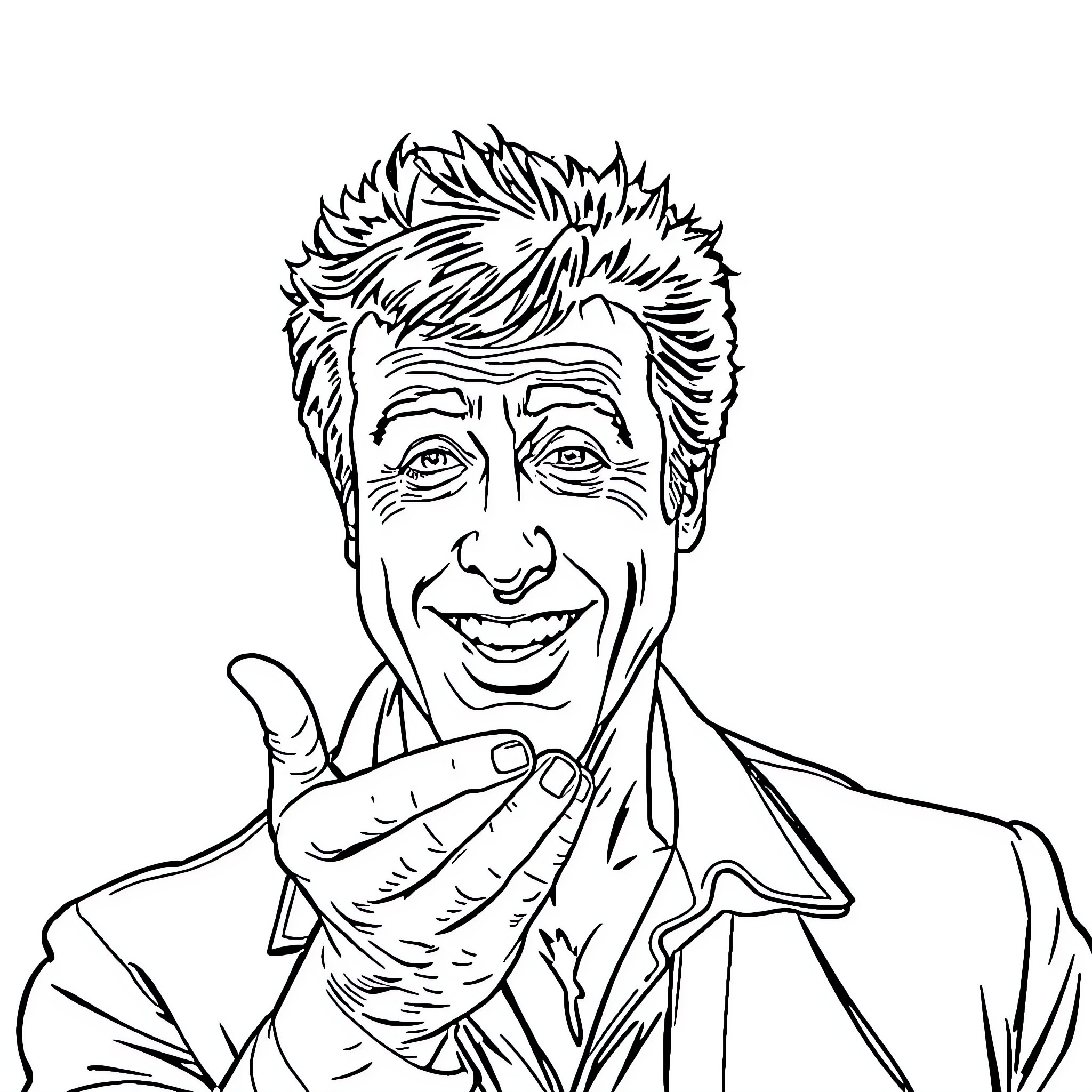 Sylvester Stallone giving a thumbs up gesture Coloring Page (free black-and-white line drawing printable PDF for all, from beginners to advanced learners, including children, teens, adults, and seniors)