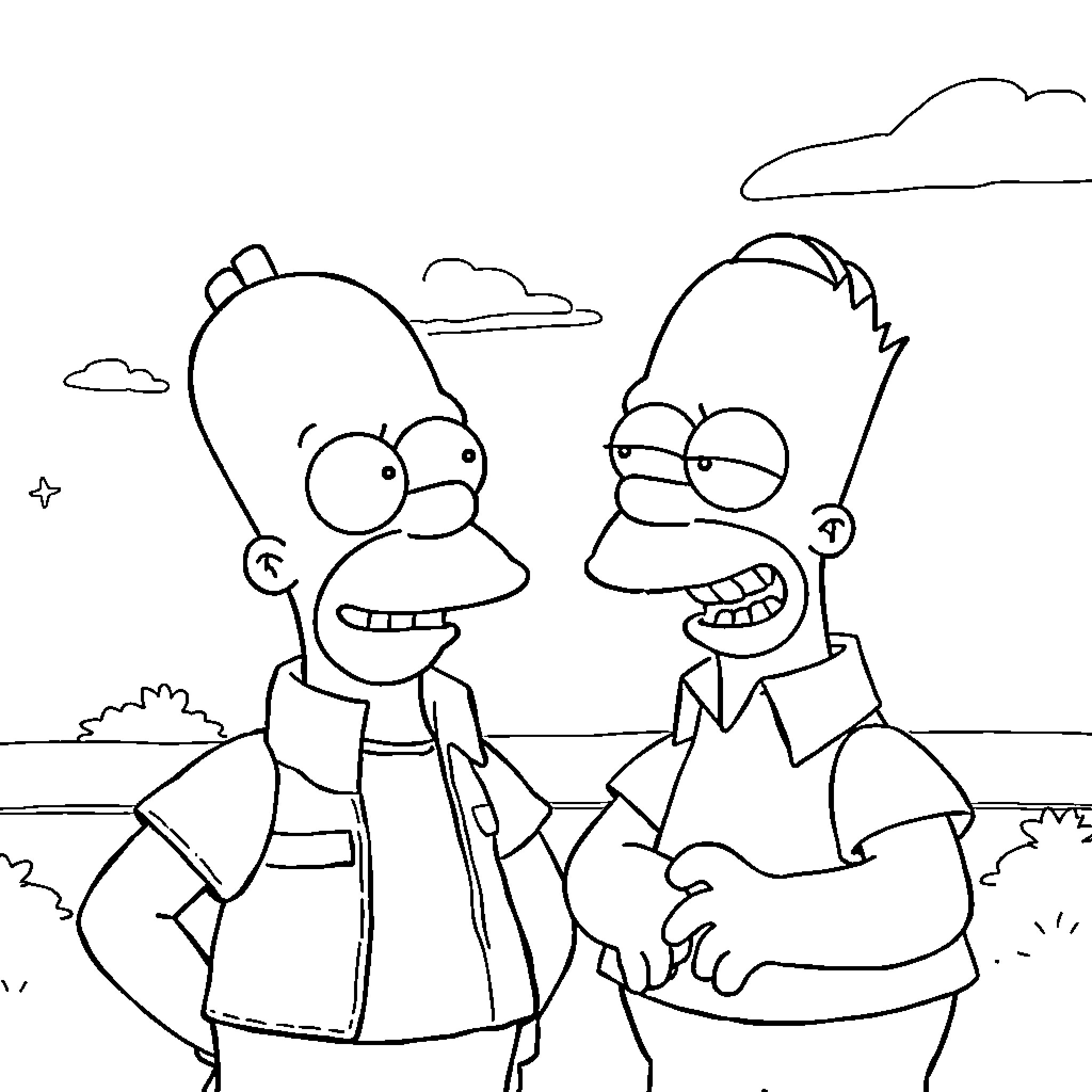 Baylen Dupree's Humorous Encounter with Familiar Cartoon Characters Coloring Page (free black-and-white line drawing printable PDF for all, from beginners to advanced learners, including children, teens, adults, and seniors)