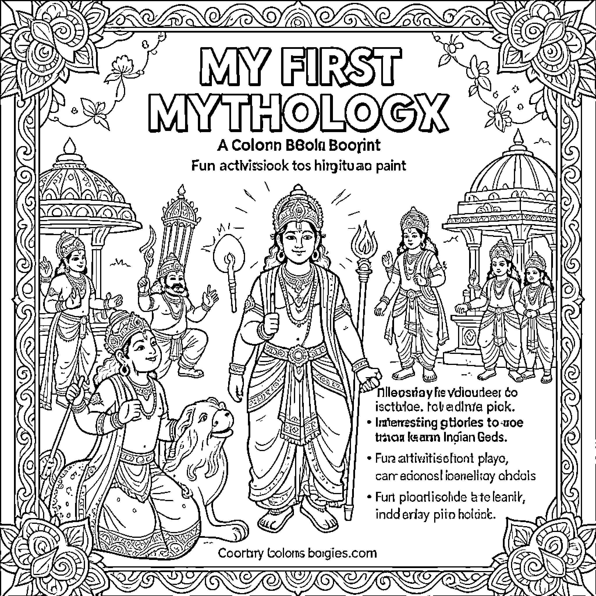 God's First Mythological Adventure in Colorful Illustration Coloring Page (free black-and-white line drawing printable PDF for all, from beginners to advanced learners, including children, teens, adults, and seniors)