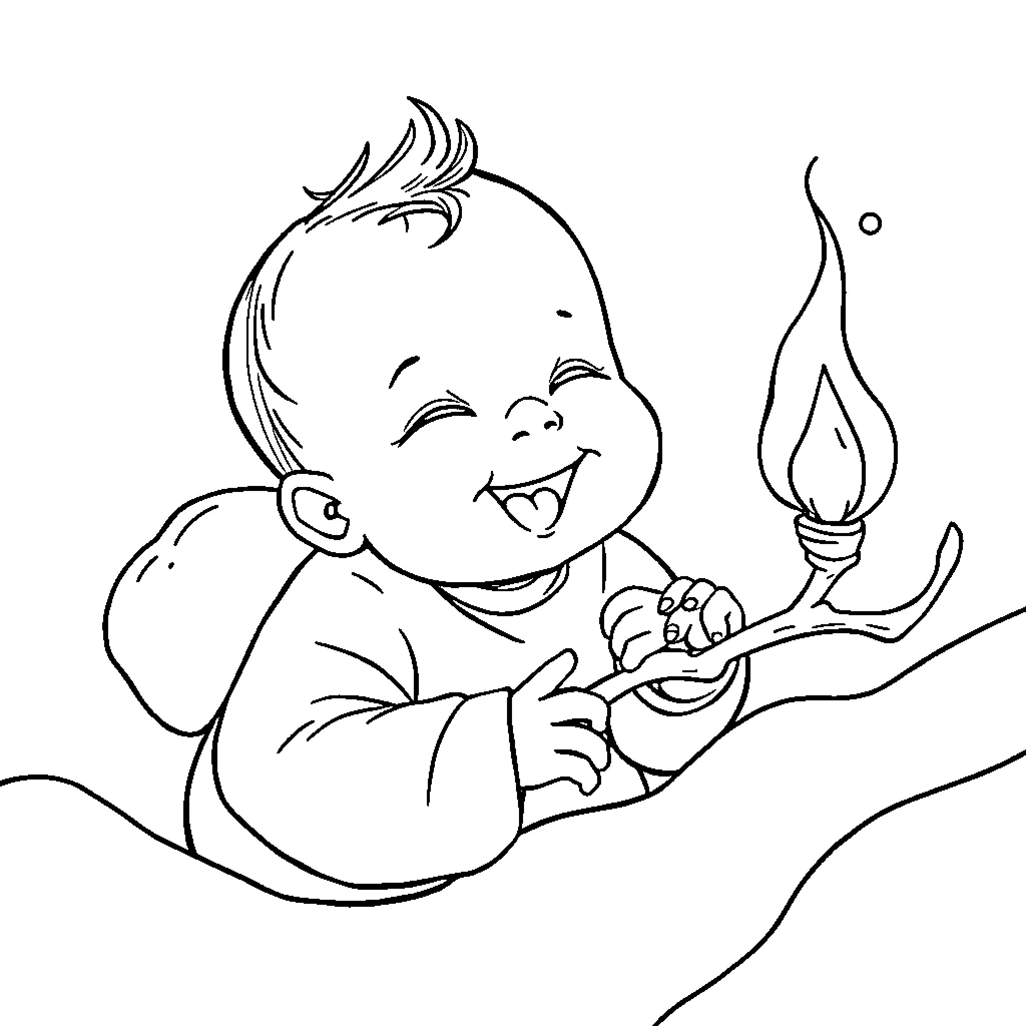Bebe playing joyfully with lantern Coloring Page (free black-and-white line drawing printable PDF for all, from beginners to advanced learners, including children, teens, adults, and seniors)