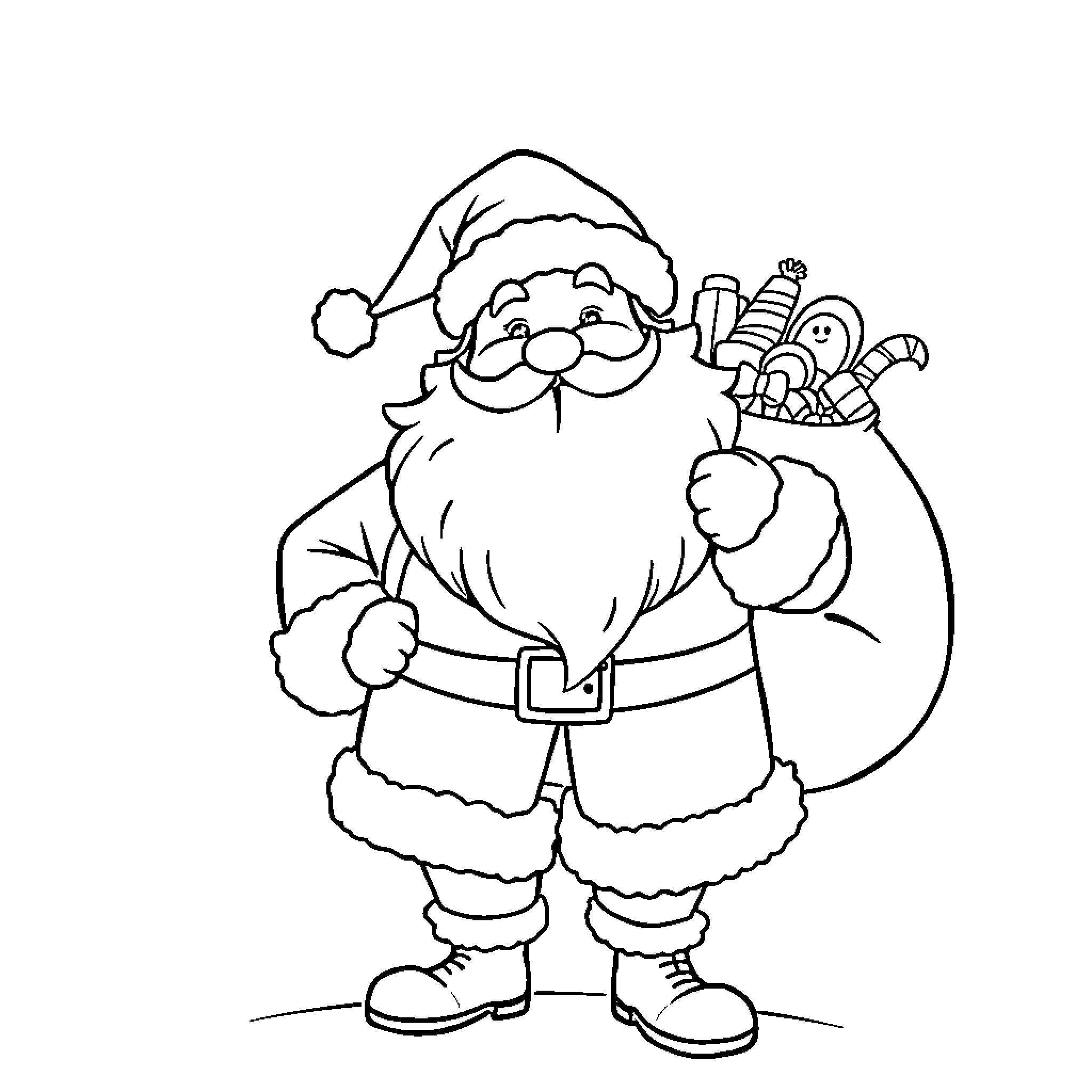 Santa Claus carrying a sack of toys Coloring Page (free black-and-white line drawing printable PDF for all, from beginners to advanced learners, including children, teens, adults, and seniors)