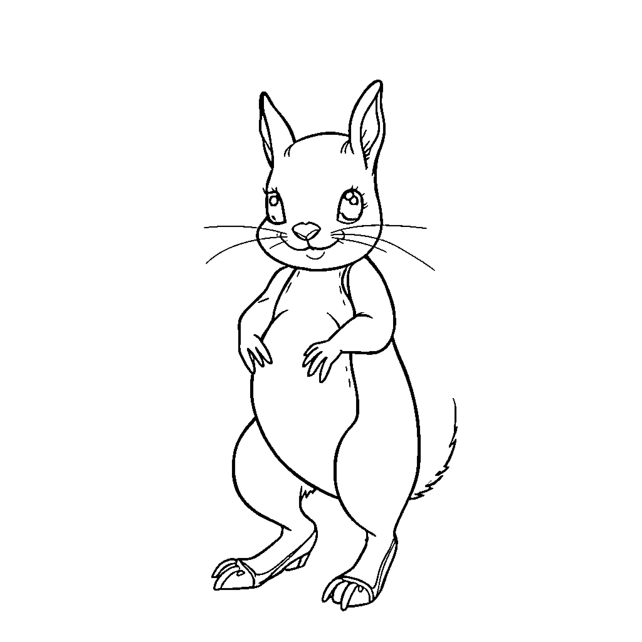 Squirrel in playful pose Coloring Page (free black-and-white line drawing printable PDF for all, from beginners to advanced learners, including children, teens, adults, and seniors)